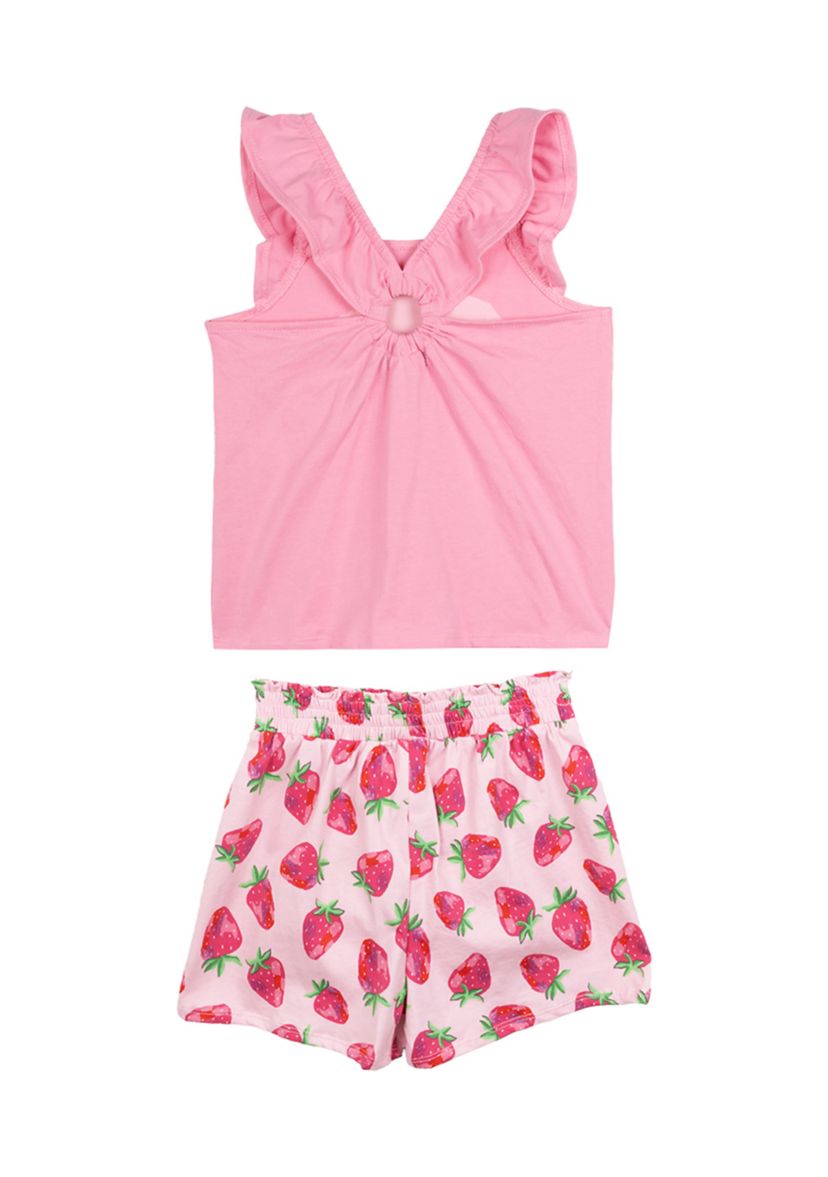 Toddler Girls Graphic T-Shirt and Strawberry Printed Shorts Set