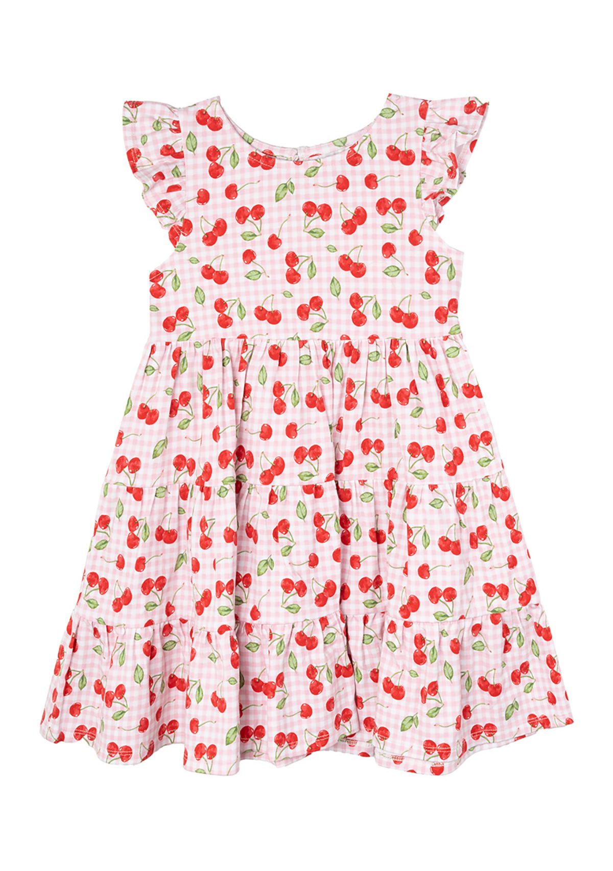 Toddler Girls Cherry Check Printed Dress