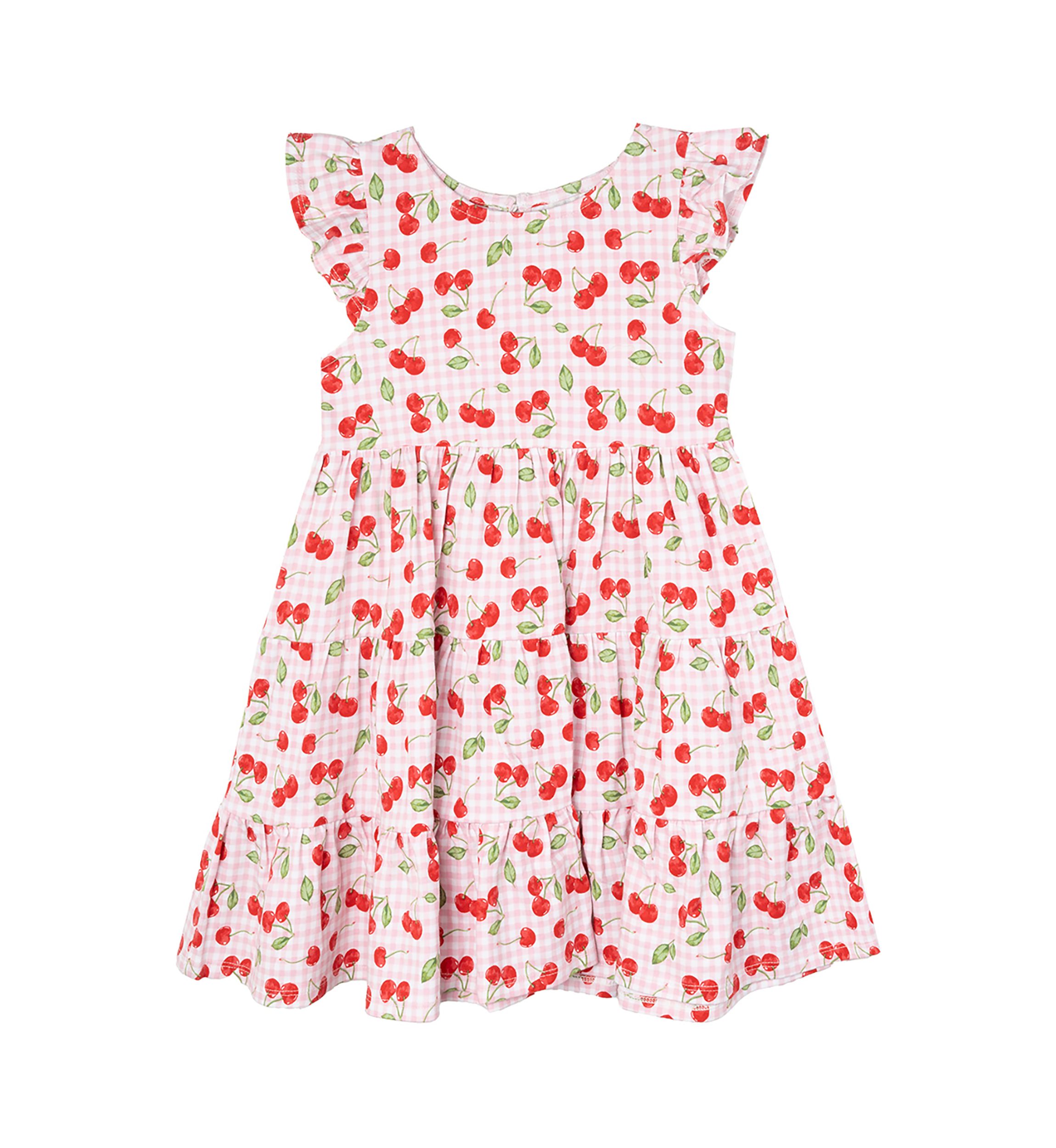 Toddler Girls Cherry Check Printed Dress