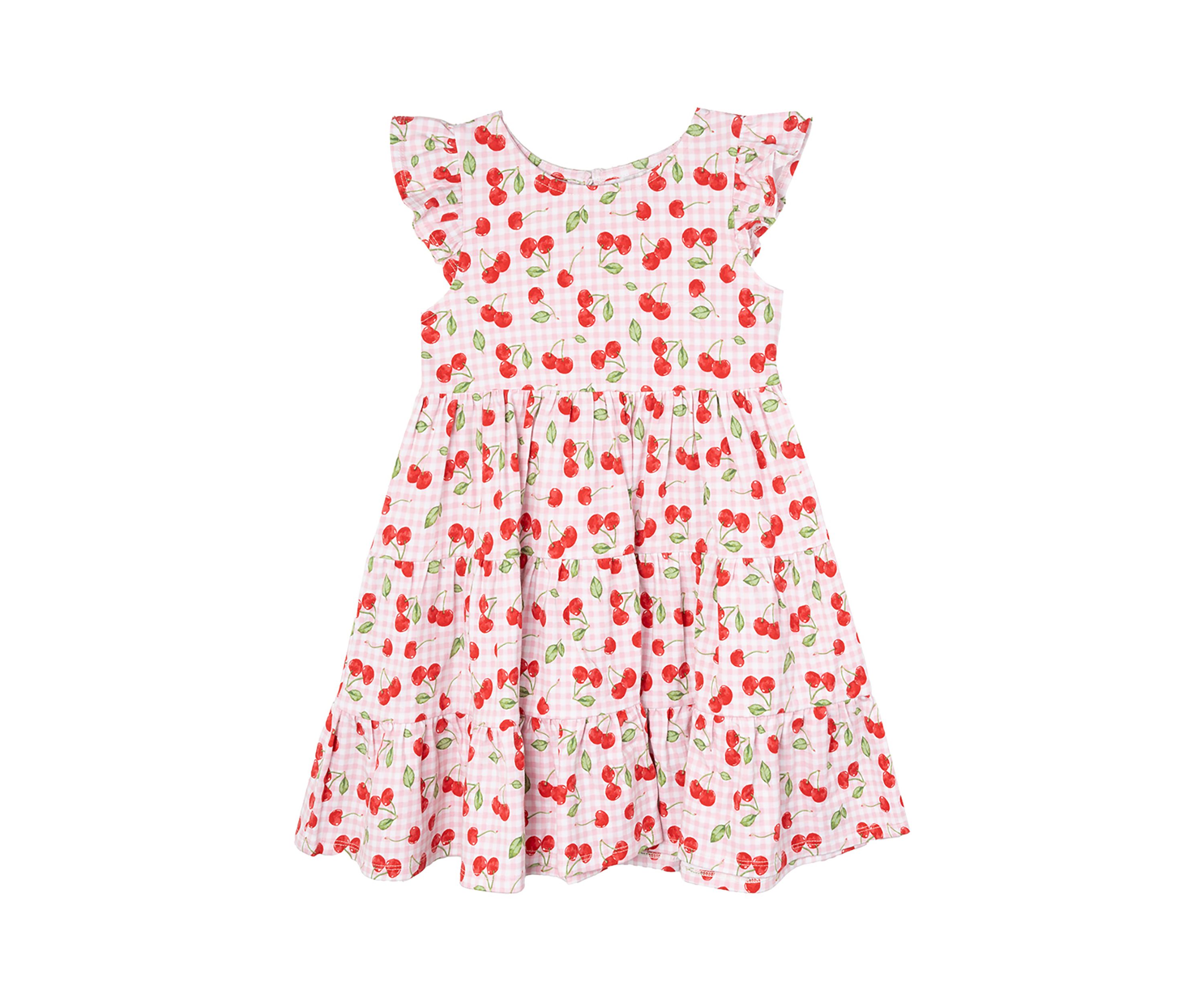 Toddler Girls Cherry Check Printed Dress