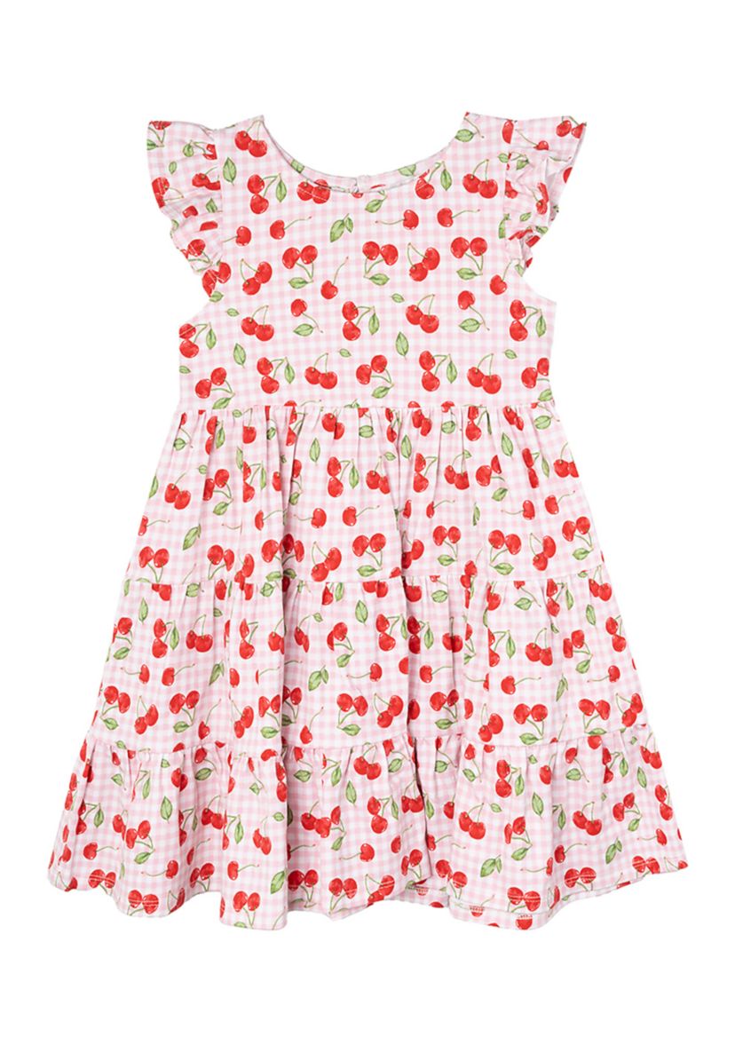 Toddler Girls Cherry Check Printed Dress