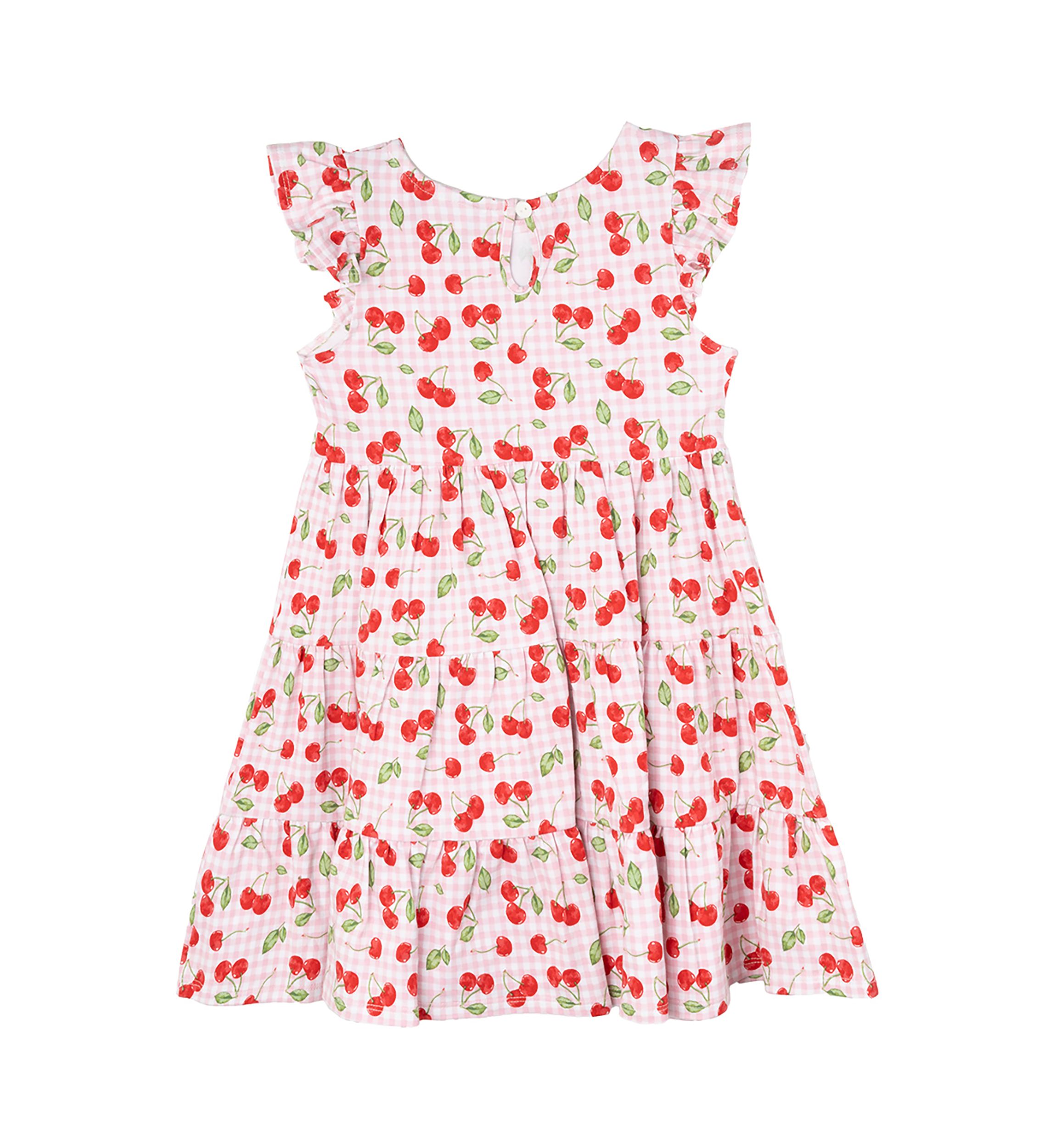 Toddler Girls Cherry Check Printed Dress