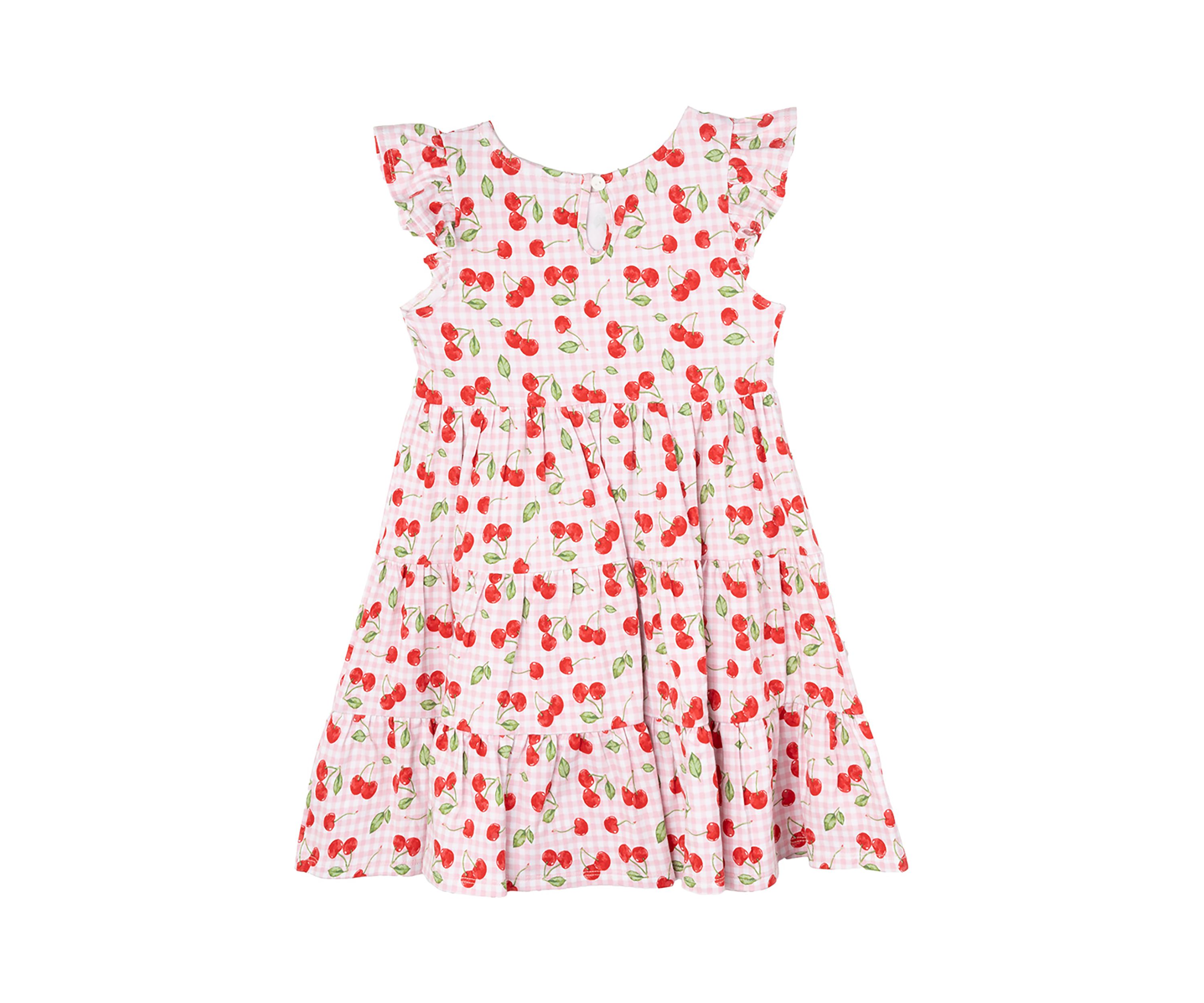 Toddler Girls Cherry Check Printed Dress