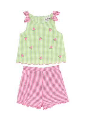 Rare Editions Toddler Girls Watermelon Seer Shorts Set, Lime, 4T