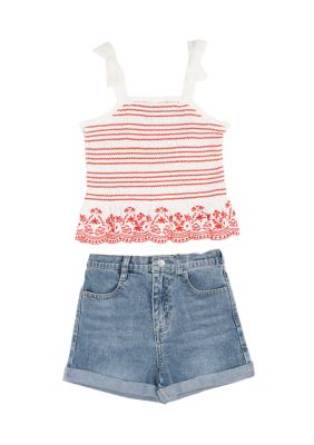 Rare Editions Toddler Girls Gingham Top and Shorts Set, White, 2T