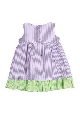 White Baby Pearls Frock with Purple Bow