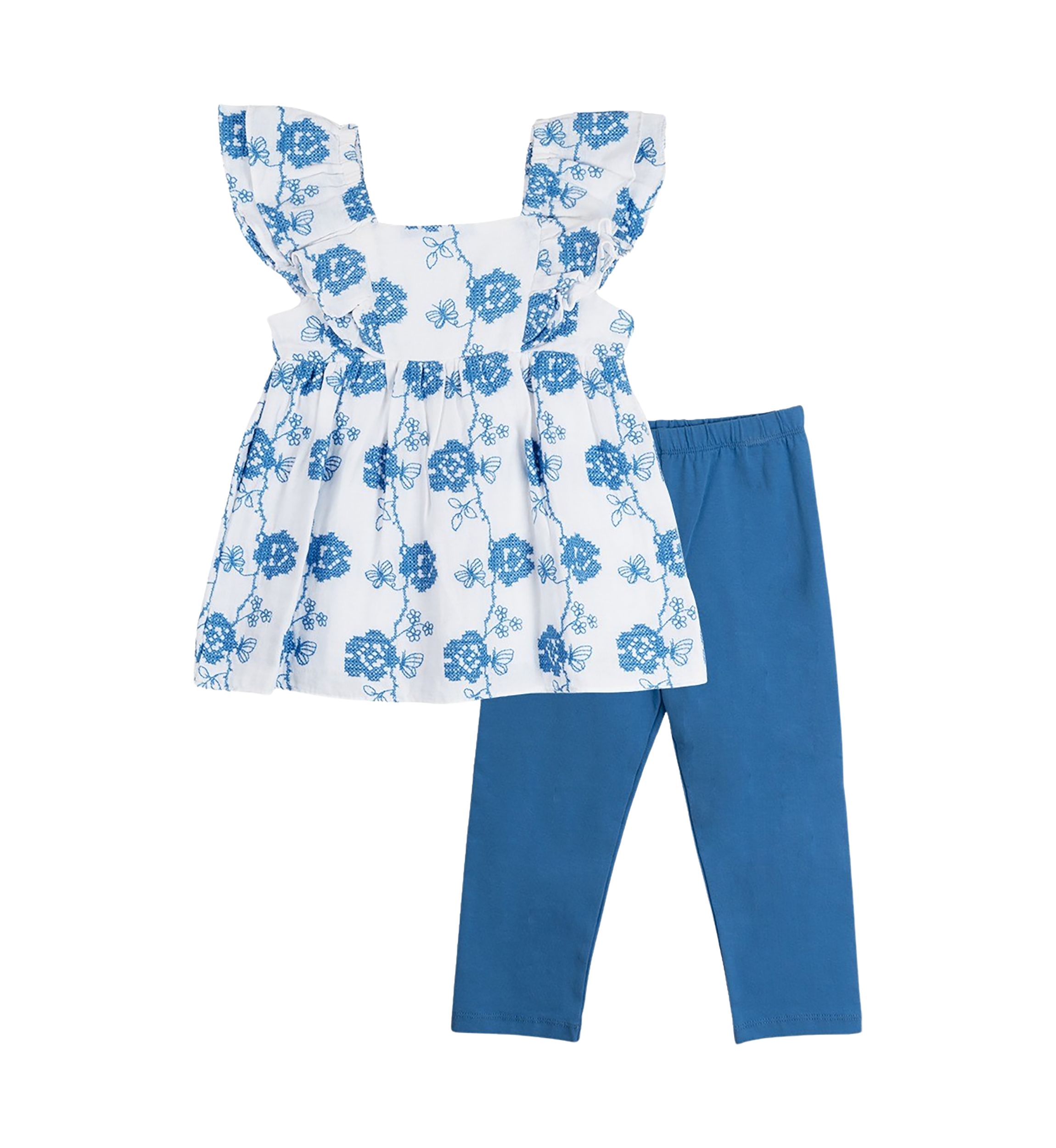 Baby Girls Embroidered Woven Top and Solid Leggings Set