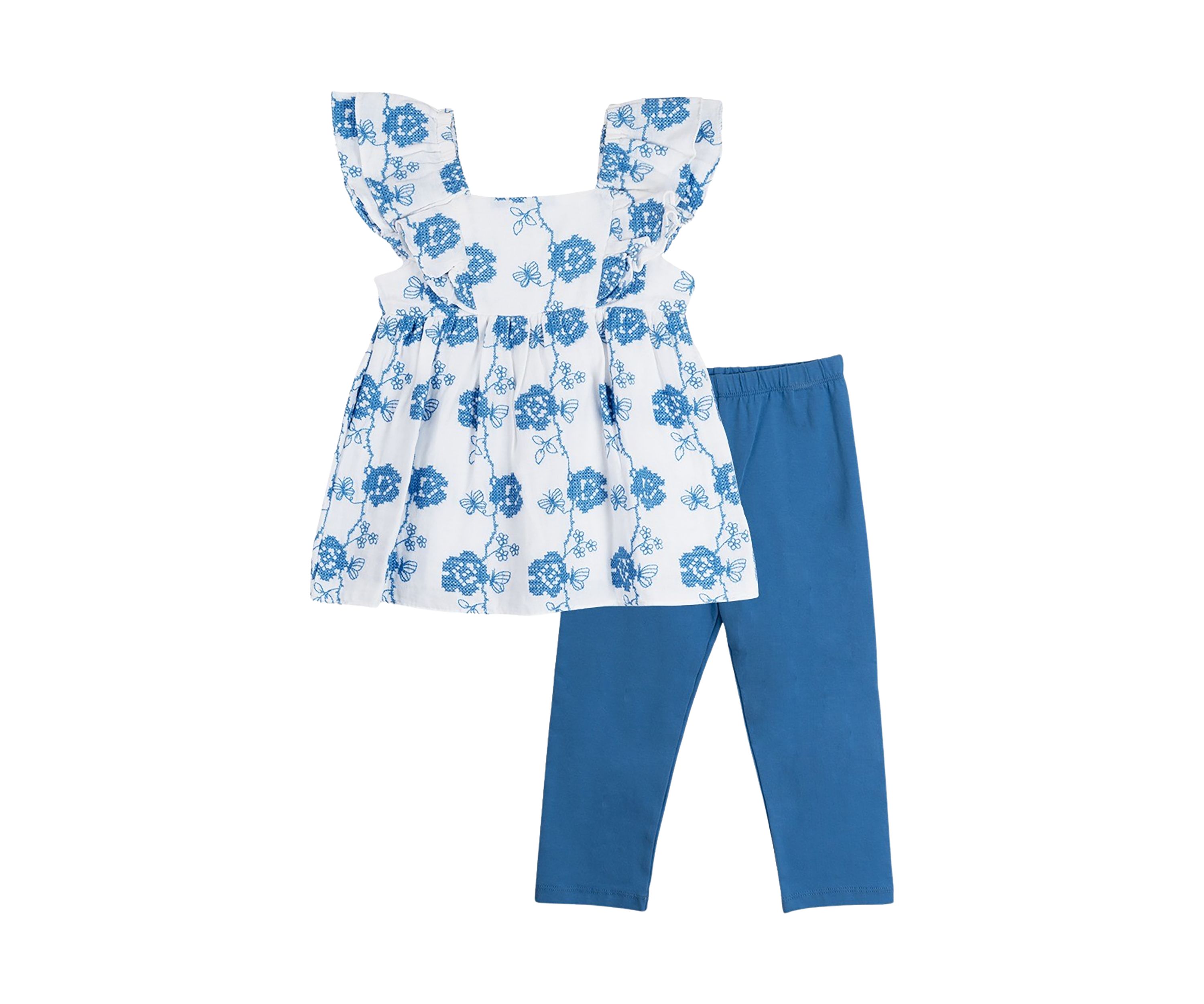 Baby Girls Embroidered Woven Top and Solid Leggings Set