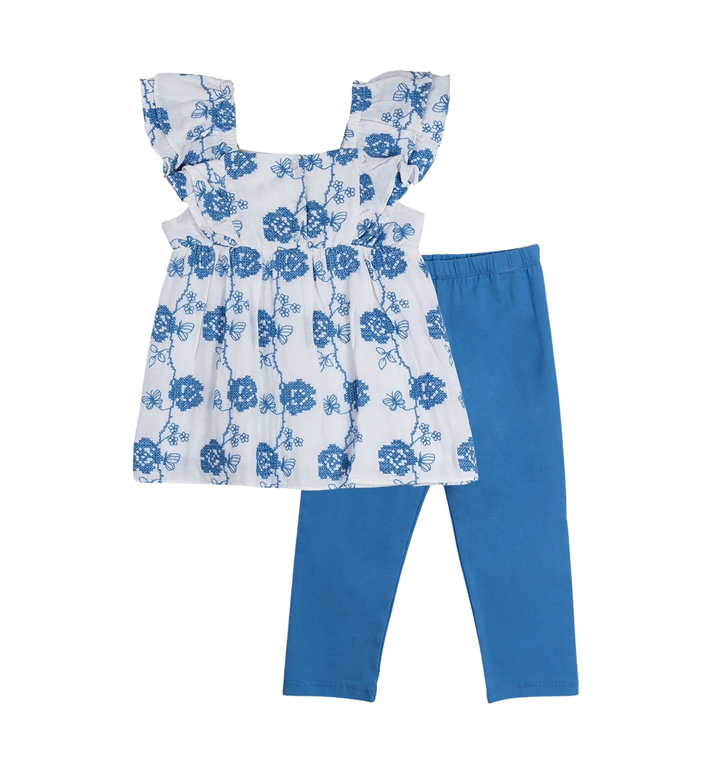 Baby Girls Embroidered Woven Top and Solid Leggings Set
