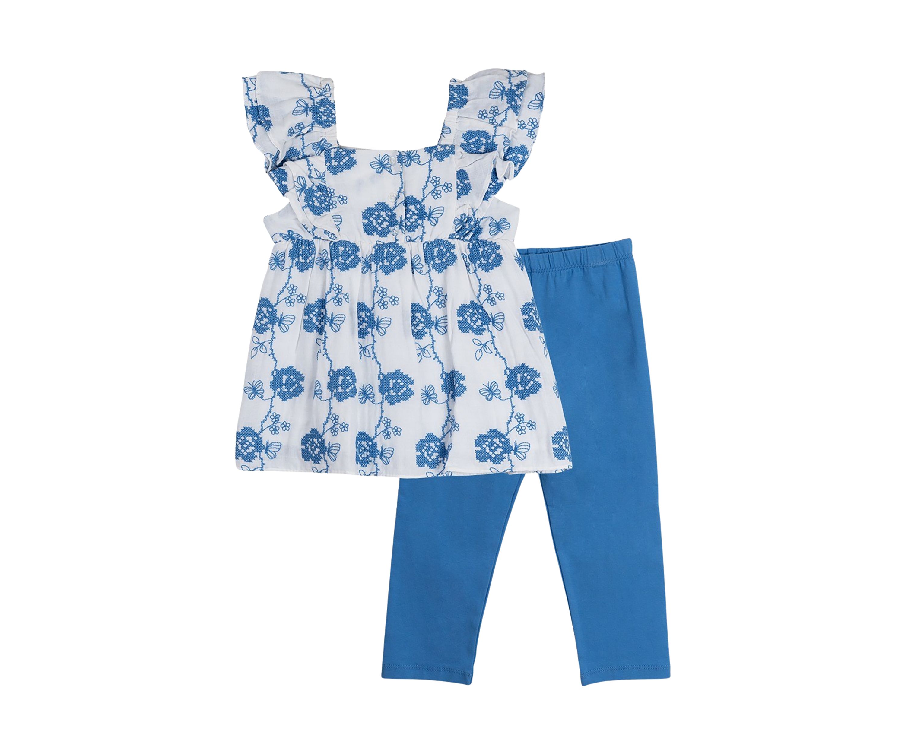 Baby Girls Embroidered Woven Top and Solid Leggings Set