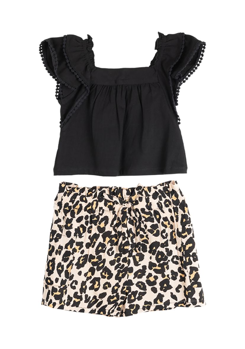 Baby Girls Ruffle Cheetah Printed Top and Shorts Set