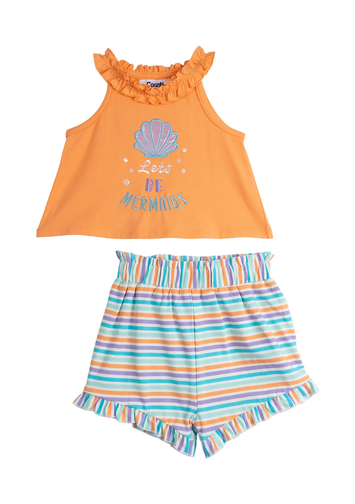 Baby Girls Lets Be Mermaids Knit Appliqué Top and Printed Shorts