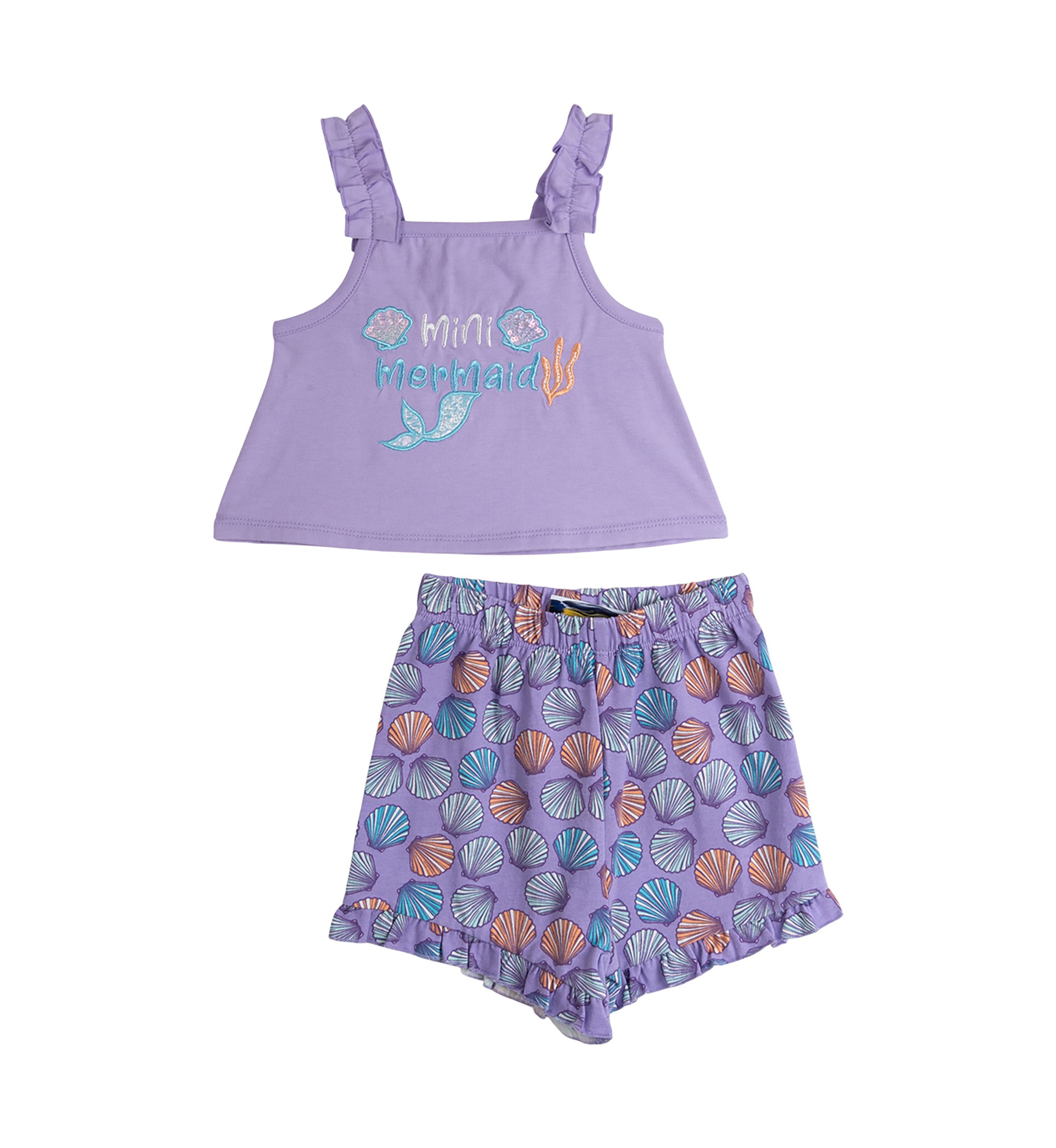 Baby Girls Mini Mermaid Appliqué Knit Top and Printed Shorts