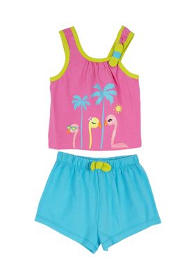Counting Daisies Baby Girls Flamingo Graphic Top and Shorts Set, Pink, 3 - 6 Months