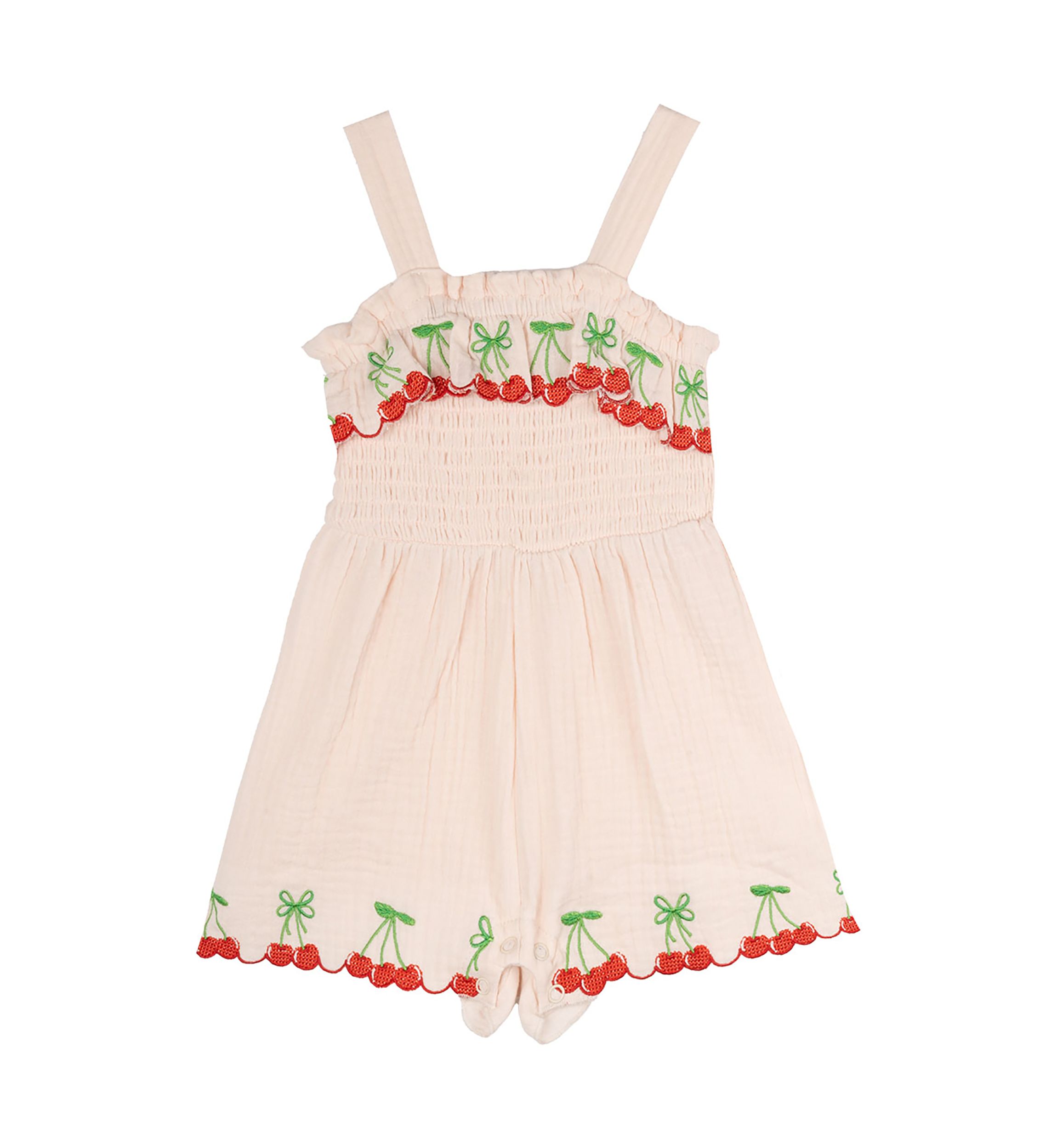 Baby Girls Gauze Knit Cherry Embroidered Romper