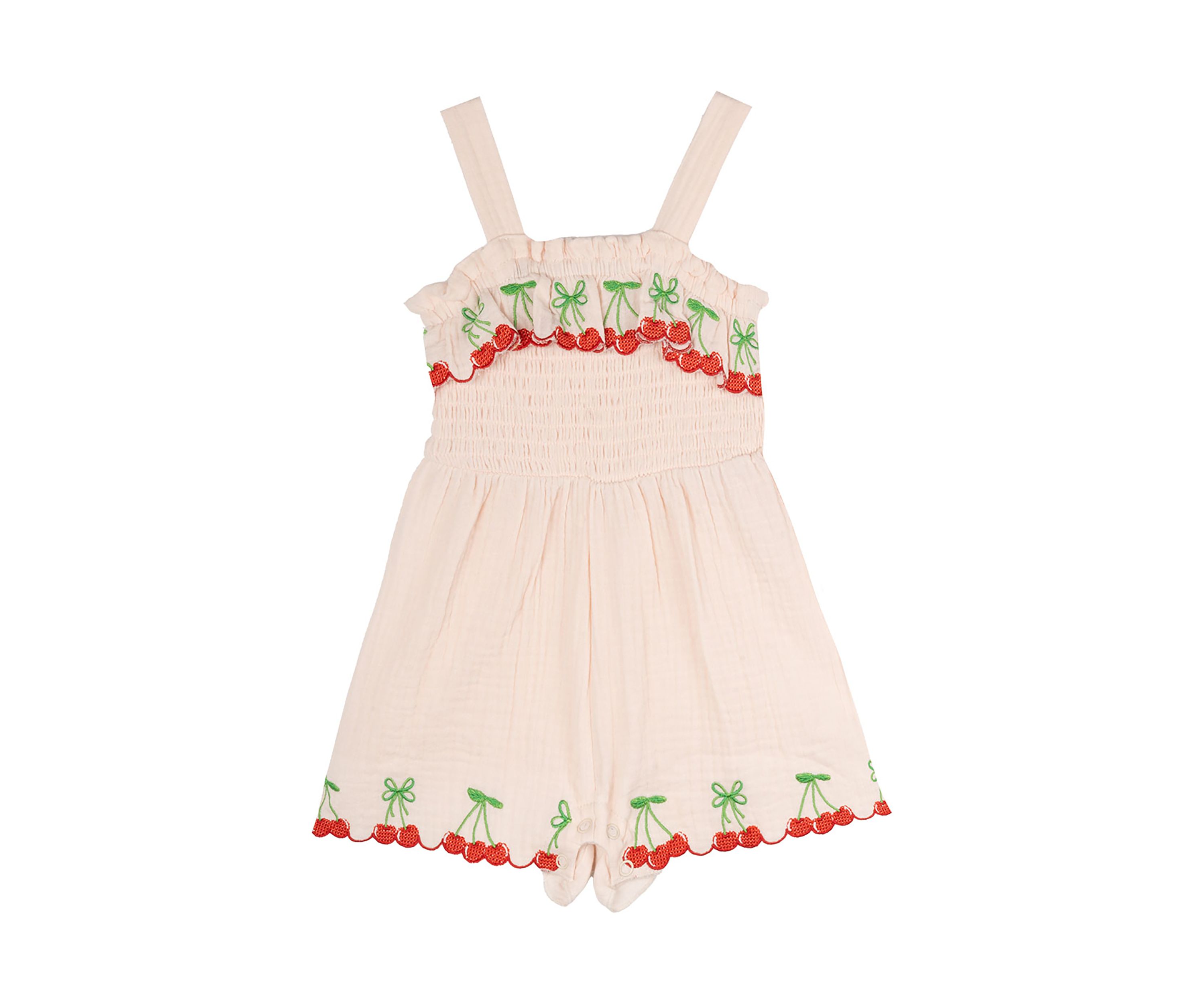Baby Girls Gauze Knit Cherry Embroidered Romper