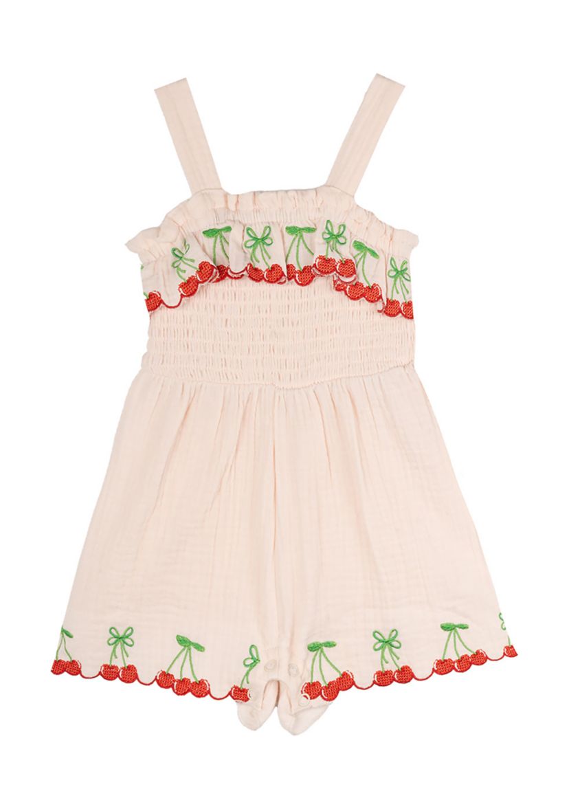 Baby Girls Gauze Knit Cherry Embroidered Romper