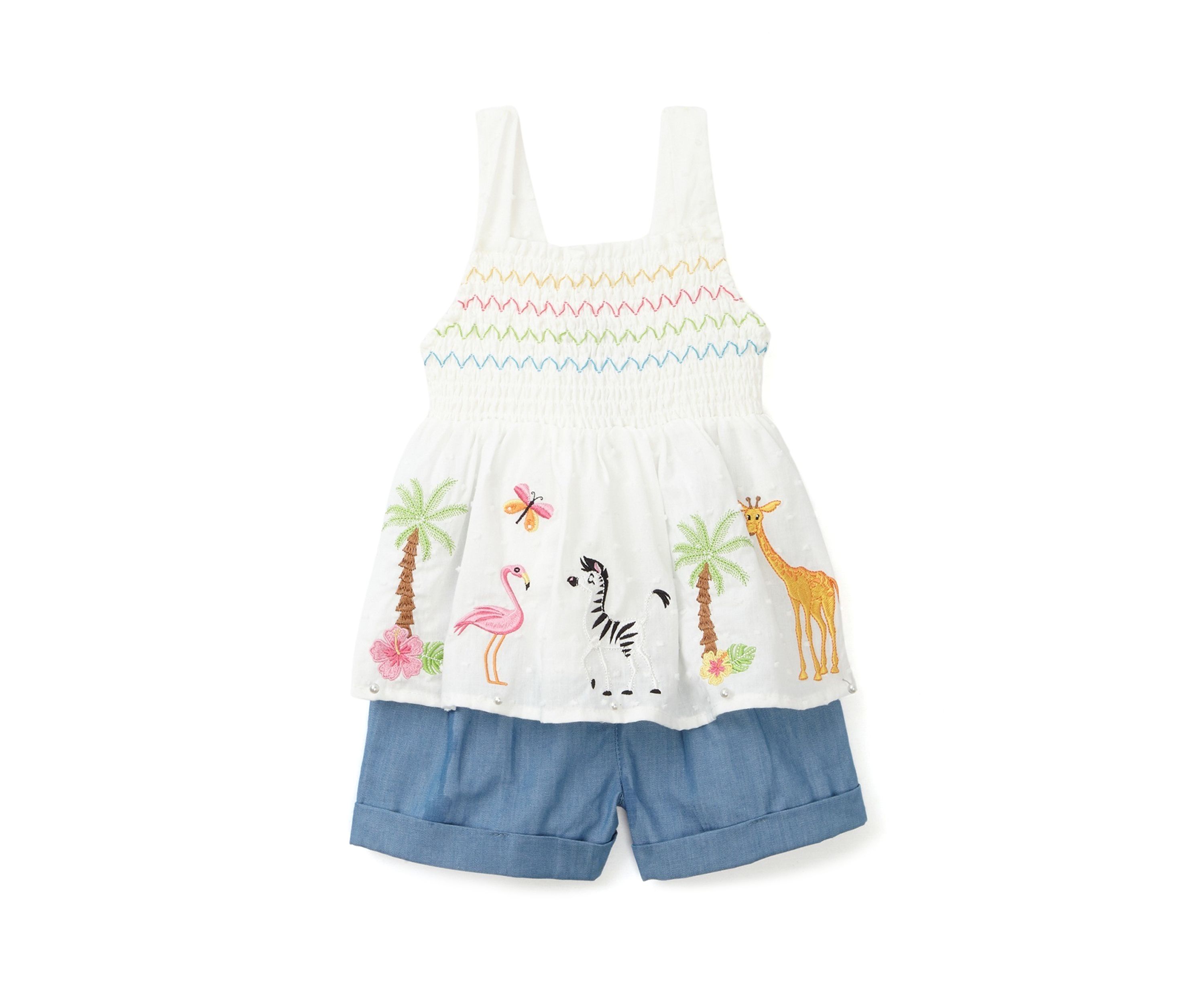 Baby Girls Tropical Embroidered Top and Shorts Set