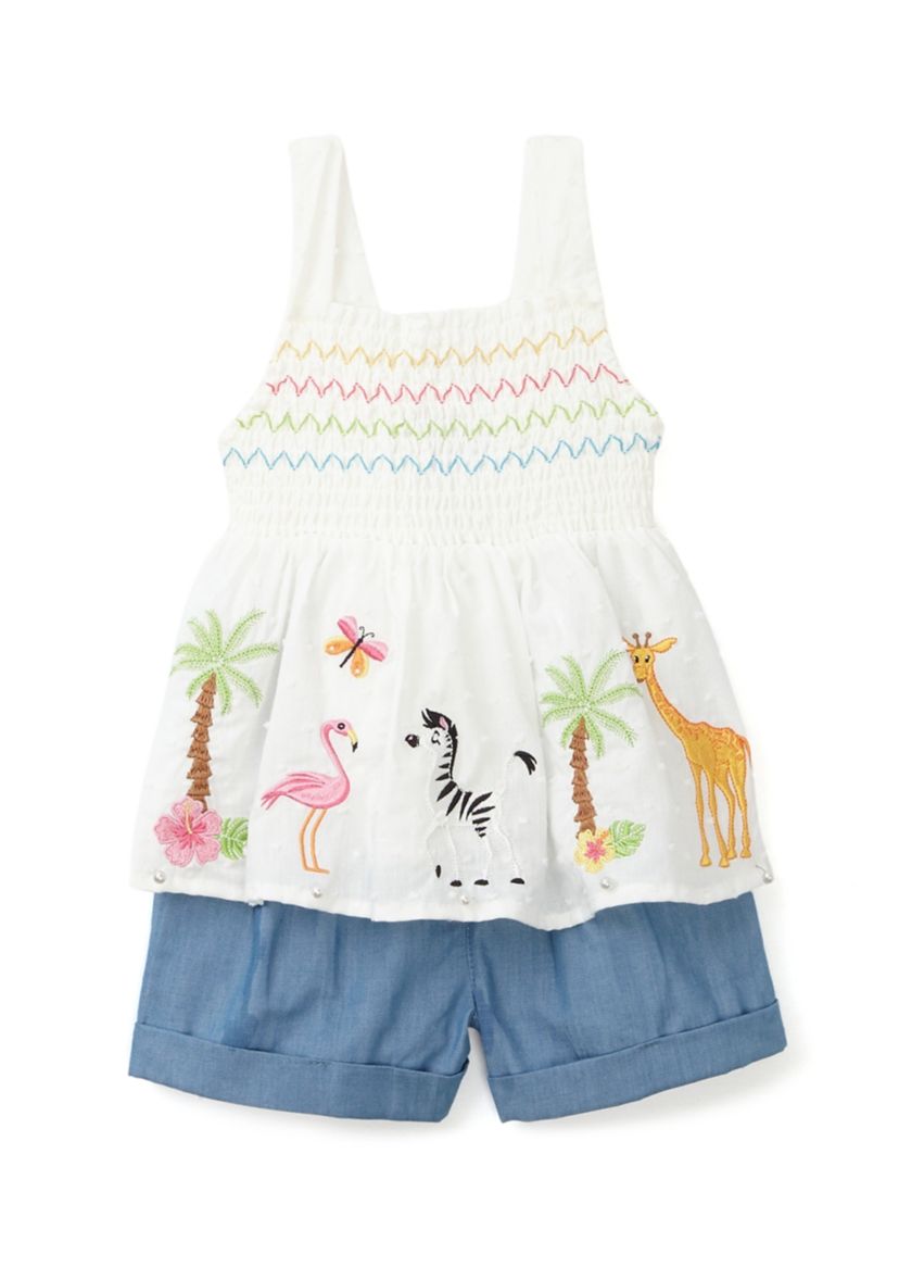 Baby Girls Tropical Embroidered Top and Shorts Set