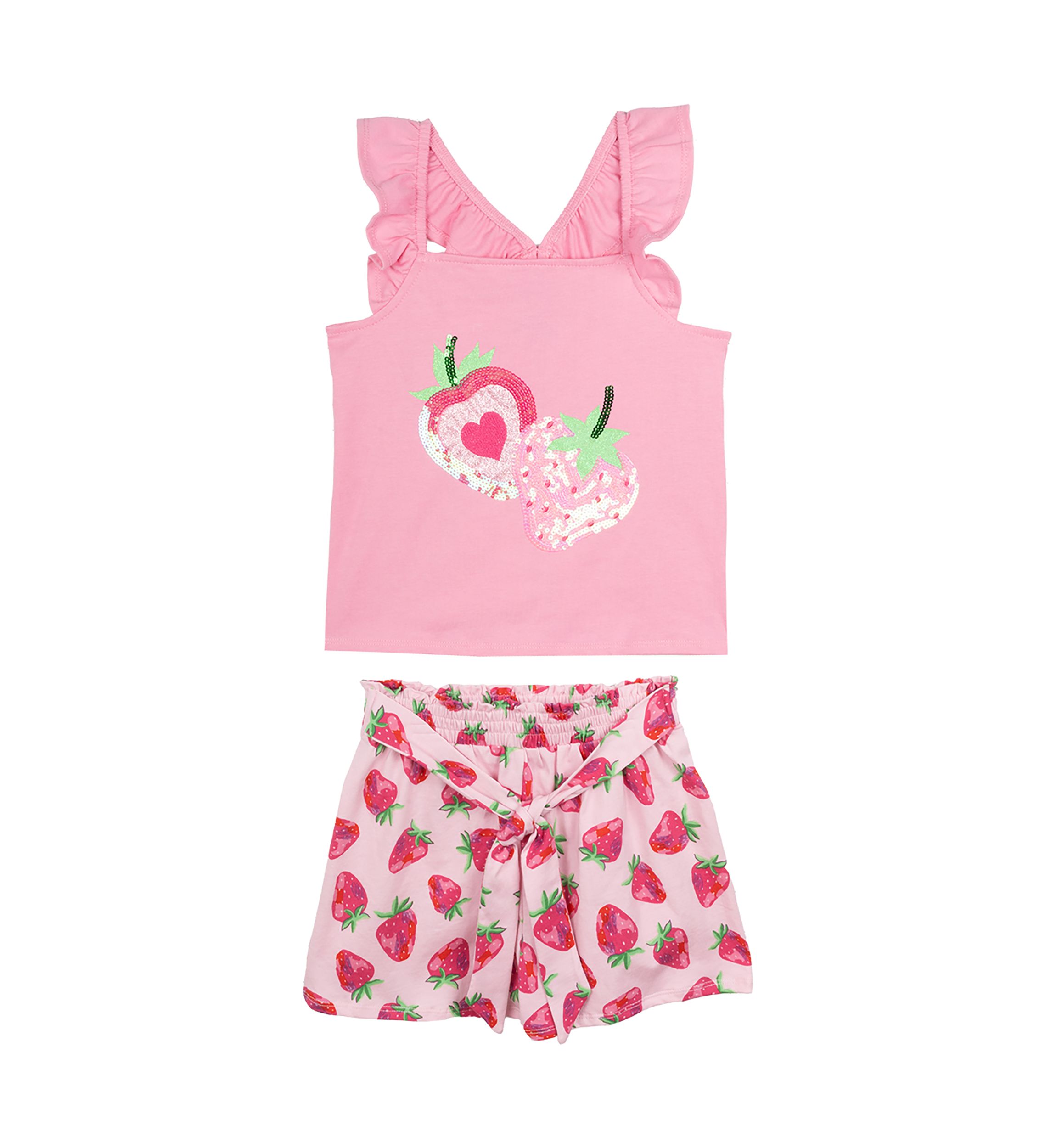 Baby Girls Graphic T-Shirt and Strawberry Printed Shorts Set