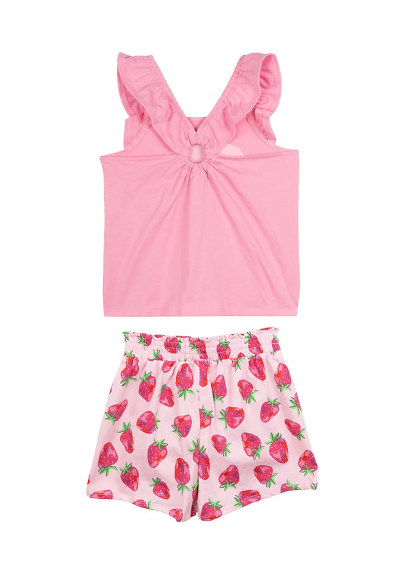 Baby Girls Graphic T-Shirt and Strawberry Printed Shorts Set