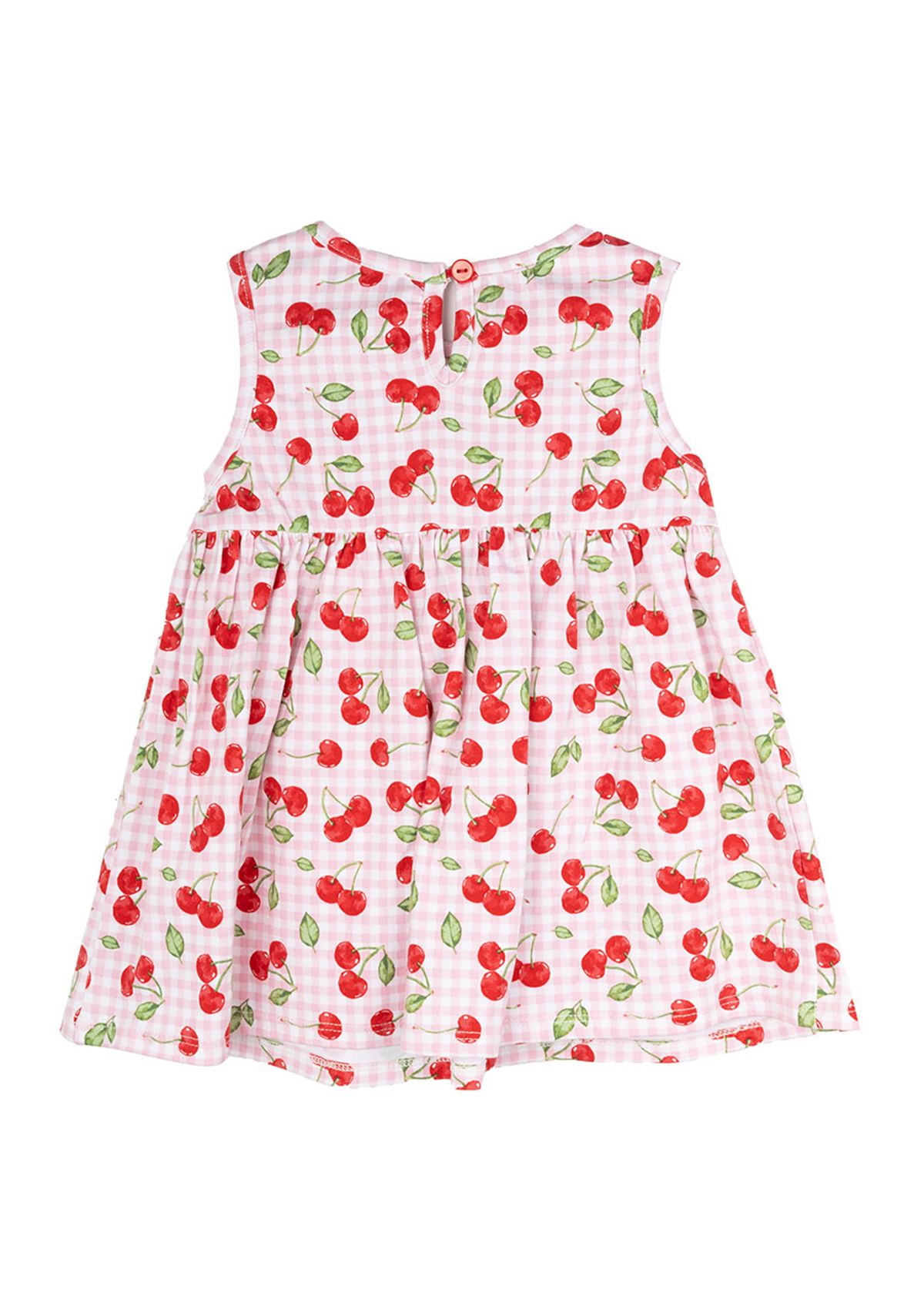 Baby Girls Cherry Gingham Printed Peplum Dress with Bloomer and Headband