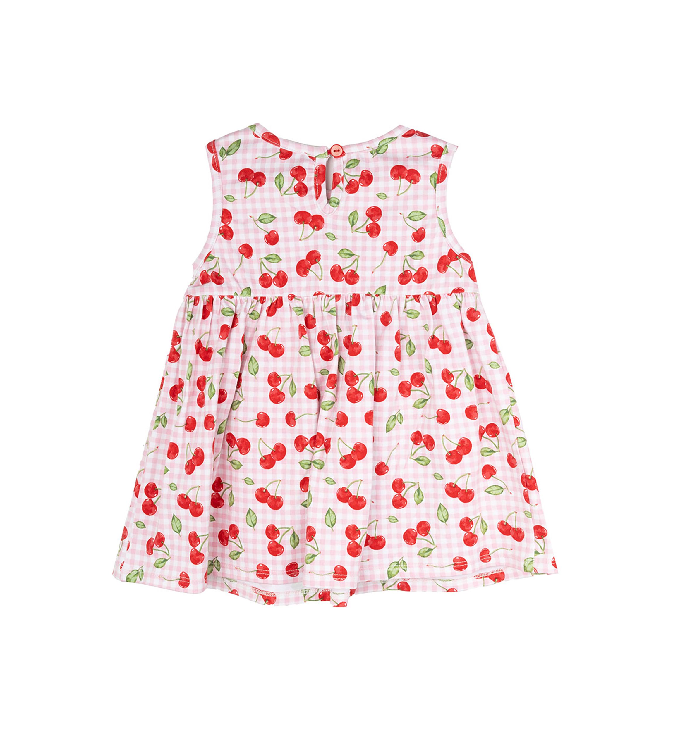 Baby Girls Cherry Gingham Printed Peplum Dress with Bloomer and Headband