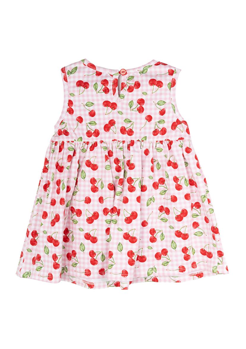 Baby Girls Cherry Gingham Printed Peplum Dress with Bloomer and Headband