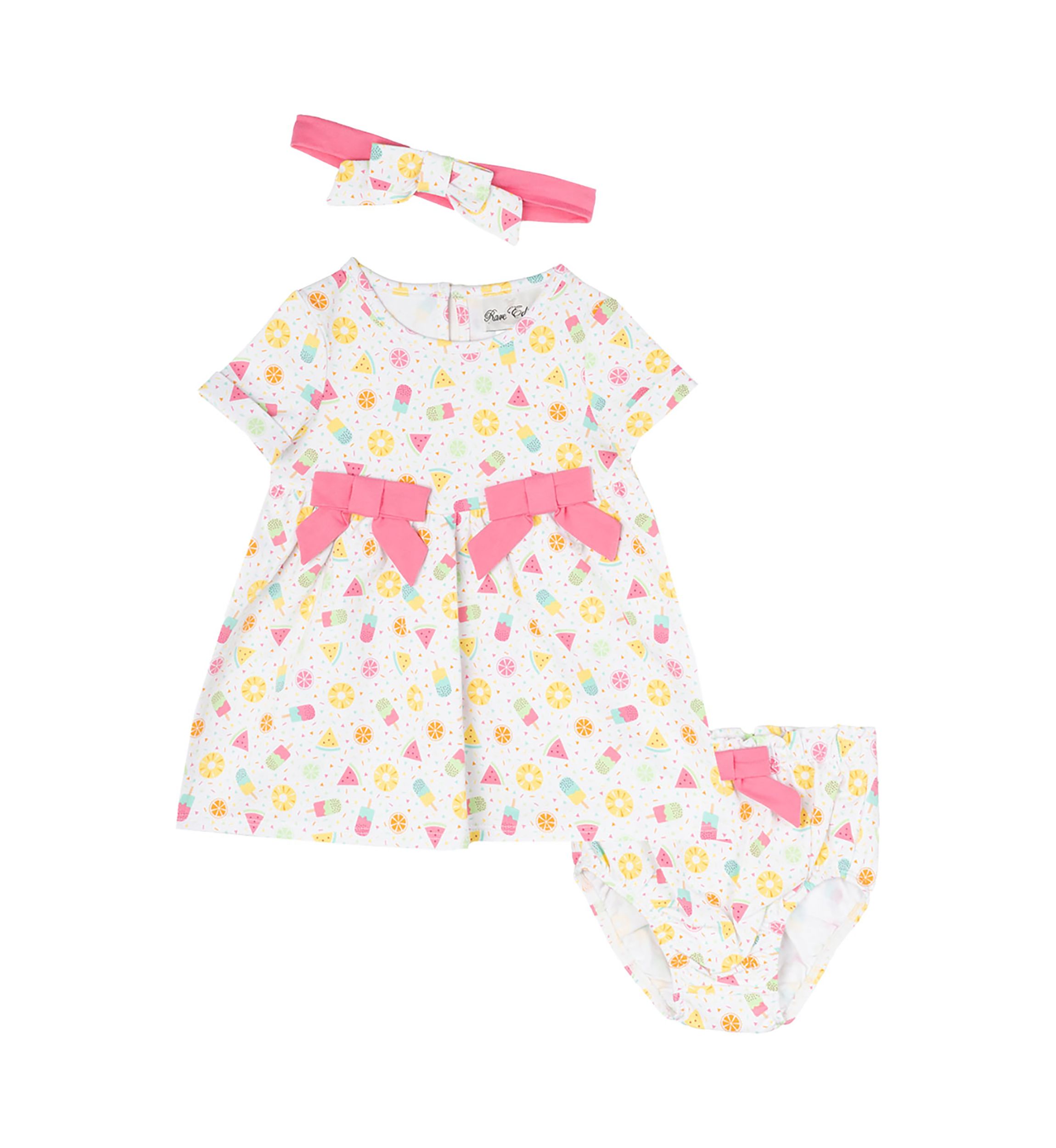 Baby Girls Printed Knit Dress with Bloomer and Headband