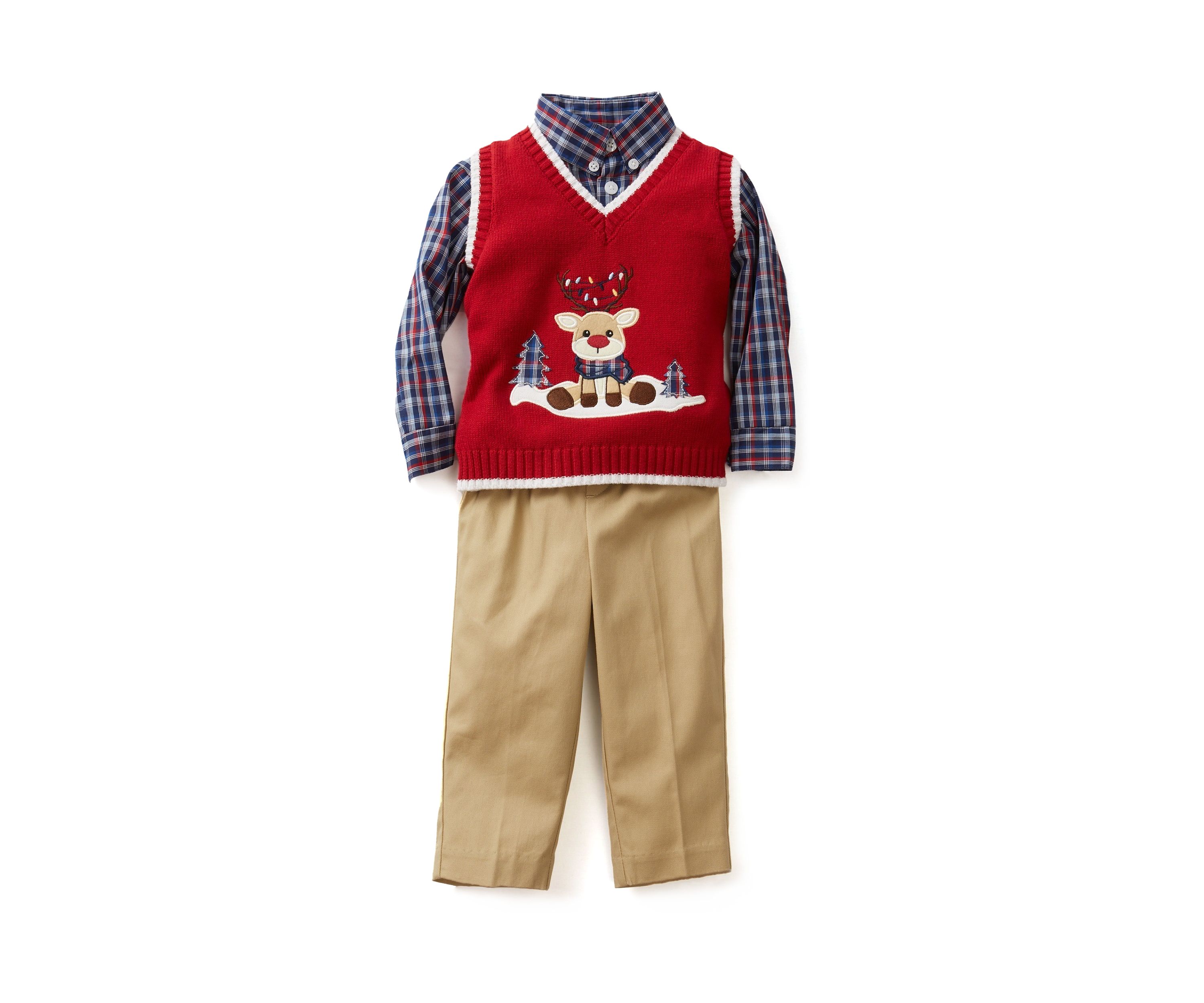 Baby Boys Reindeer Scene Twill Sweater Vest Set