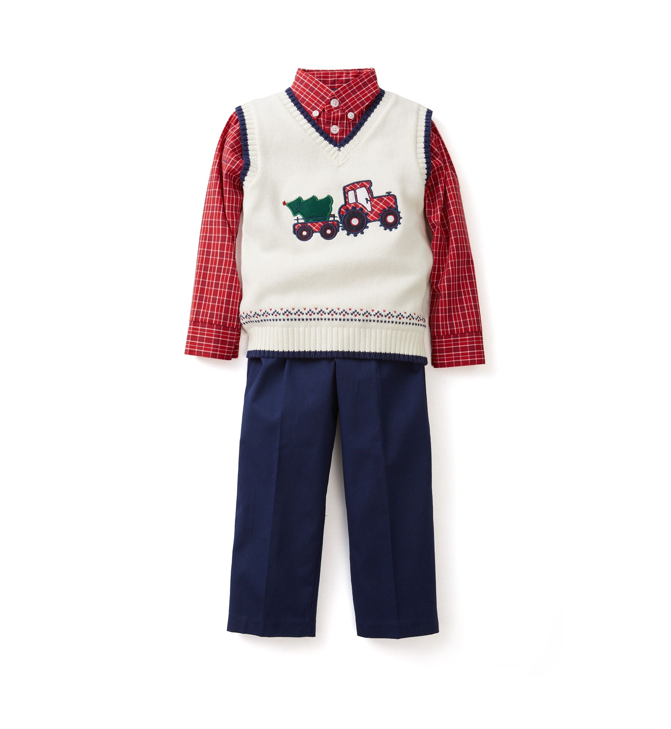Baby Boys Toy Tractor Twill Sweater Vest Set