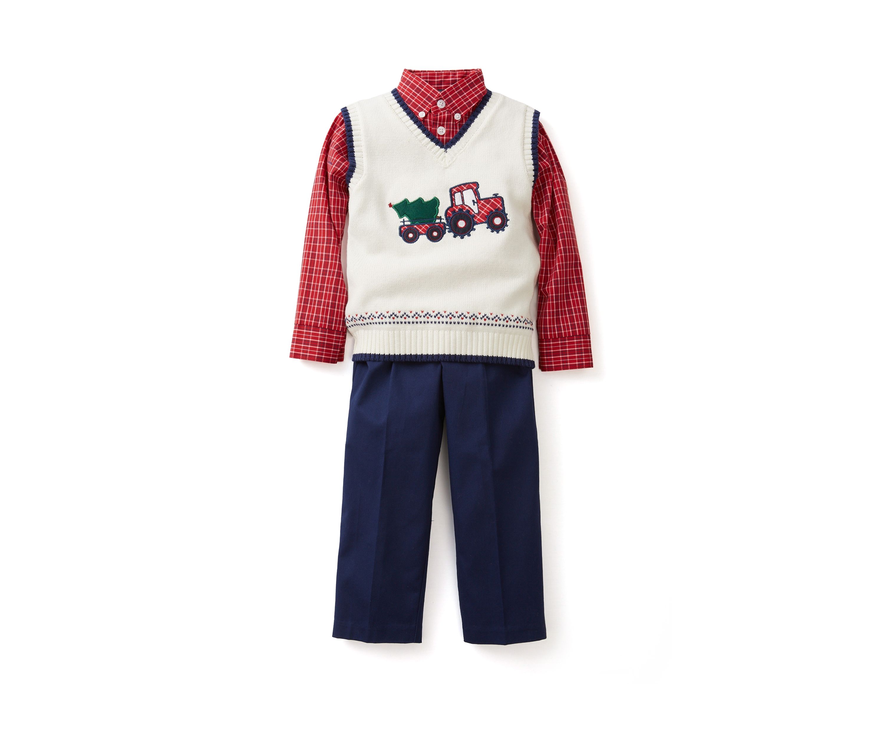 Baby Boys Toy Tractor Twill Sweater Vest Set