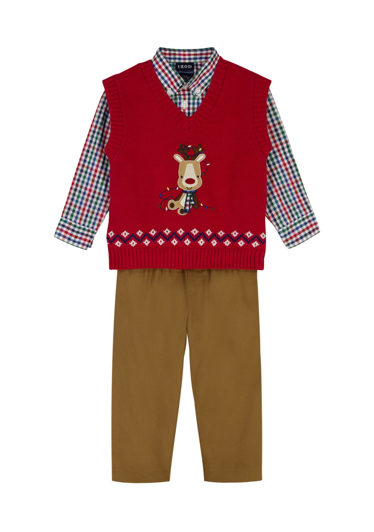 Baby Boys Holiday Reindeer with Twill Sweater Vest Set