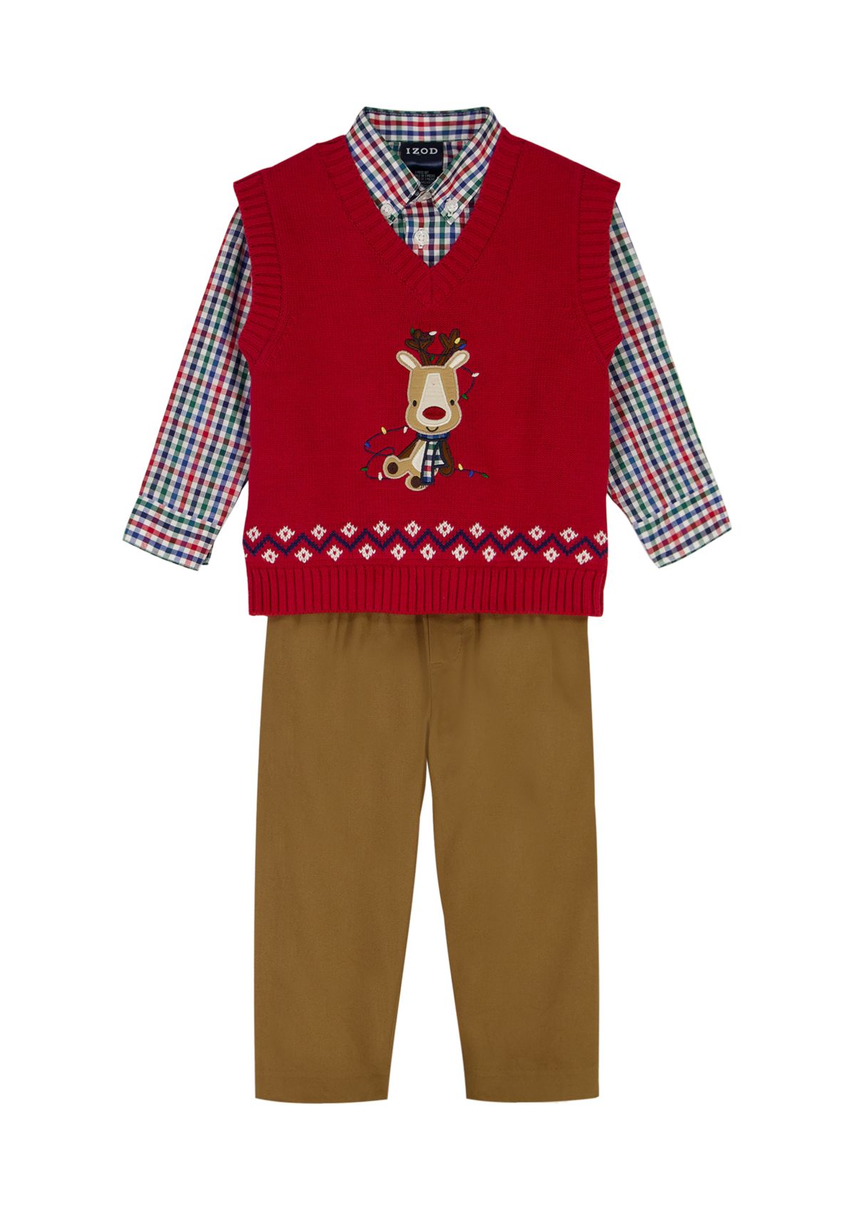 Toddler Boys Holiday Reindeer with Twill Sweater Vest Set