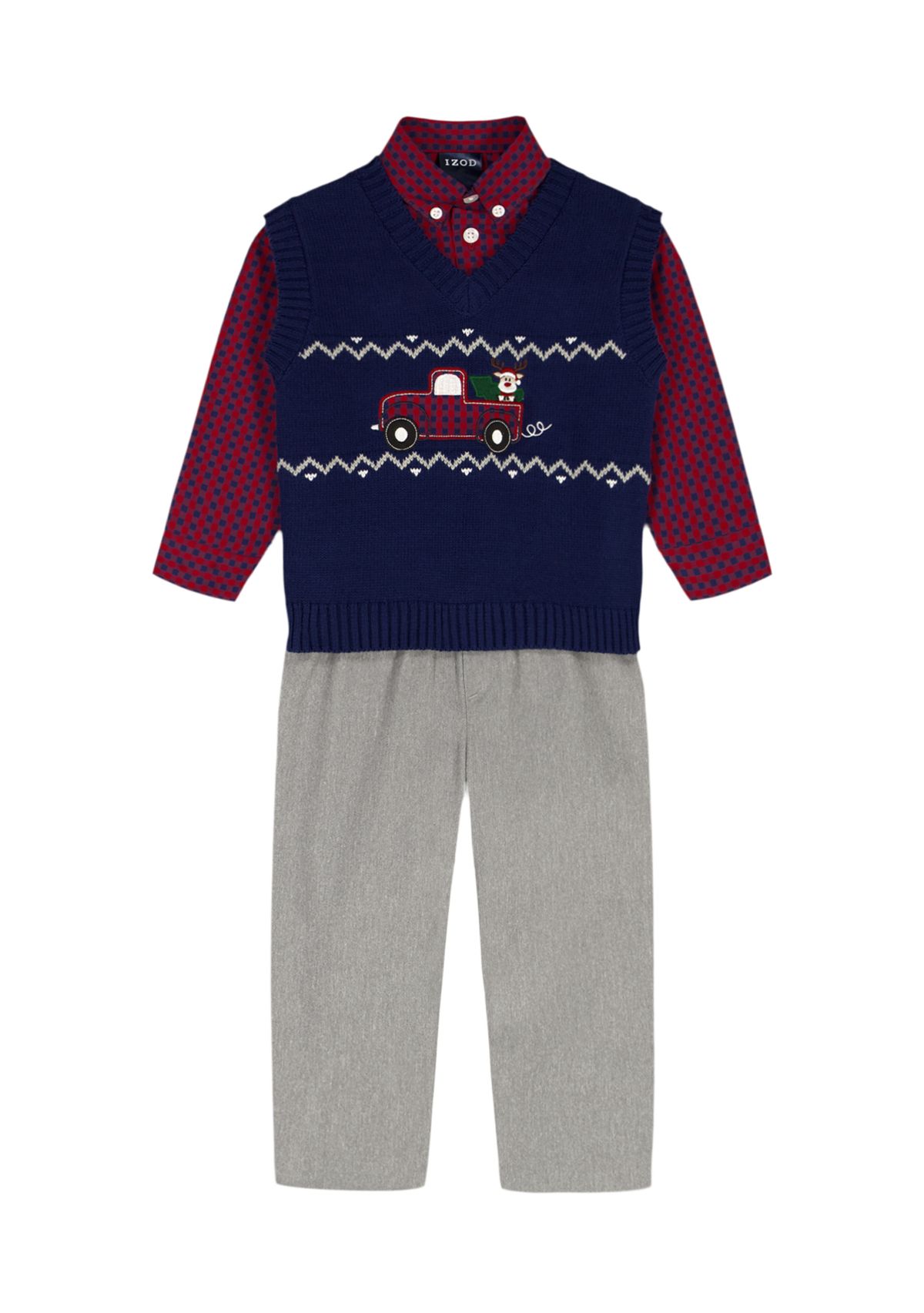 Baby Boys Fairisle Truck with Twill Sweater Vest Set