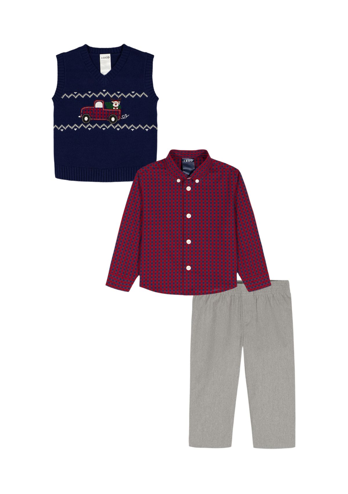 Toddler Boys Fairisle Truck with Twill Sweater Vest Set