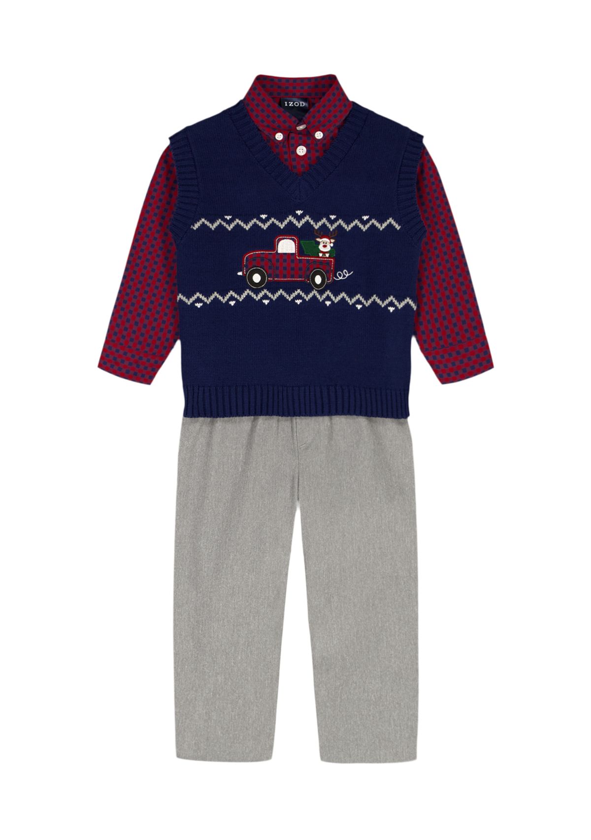 Toddler Boys Fairisle Truck with Twill Sweater Vest Set