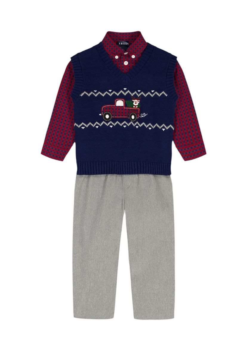 Toddler Boys Fairisle Truck with Twill Sweater Vest Set