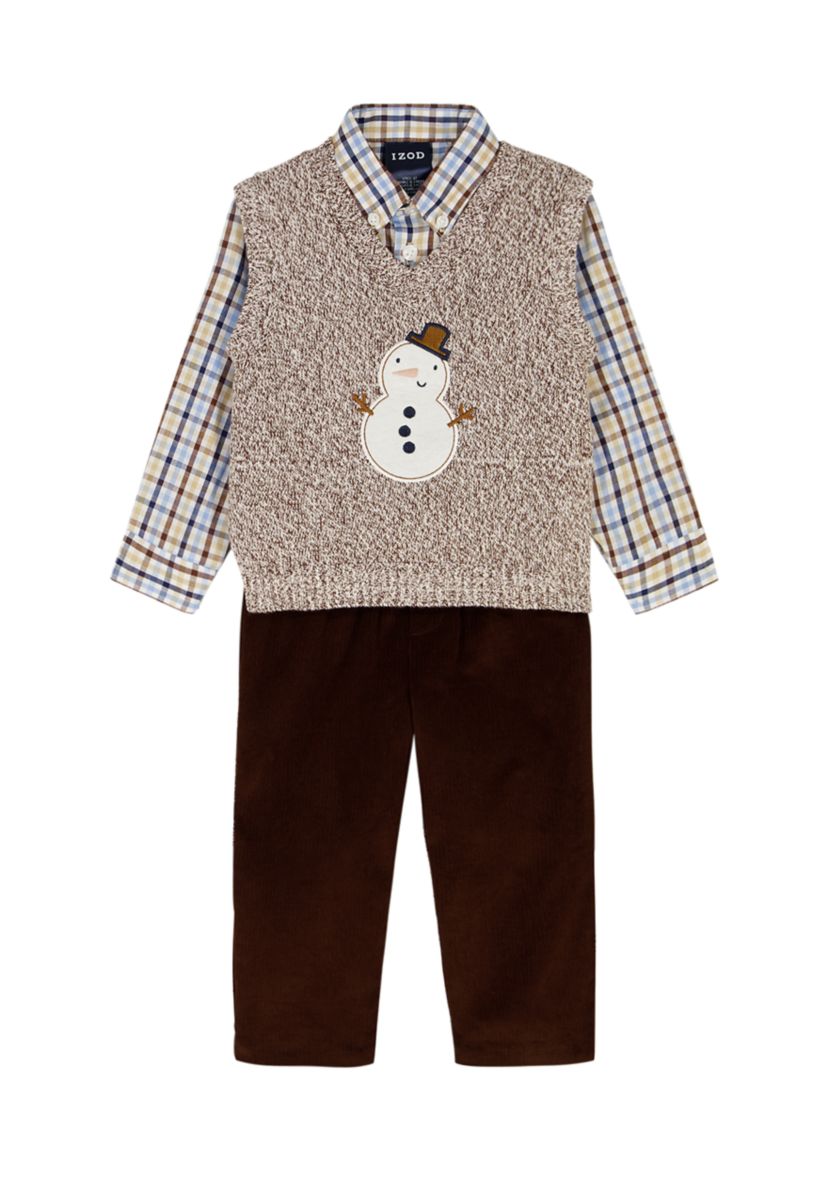 Toddler Boys Snowman with Cord Sweater Vest Set