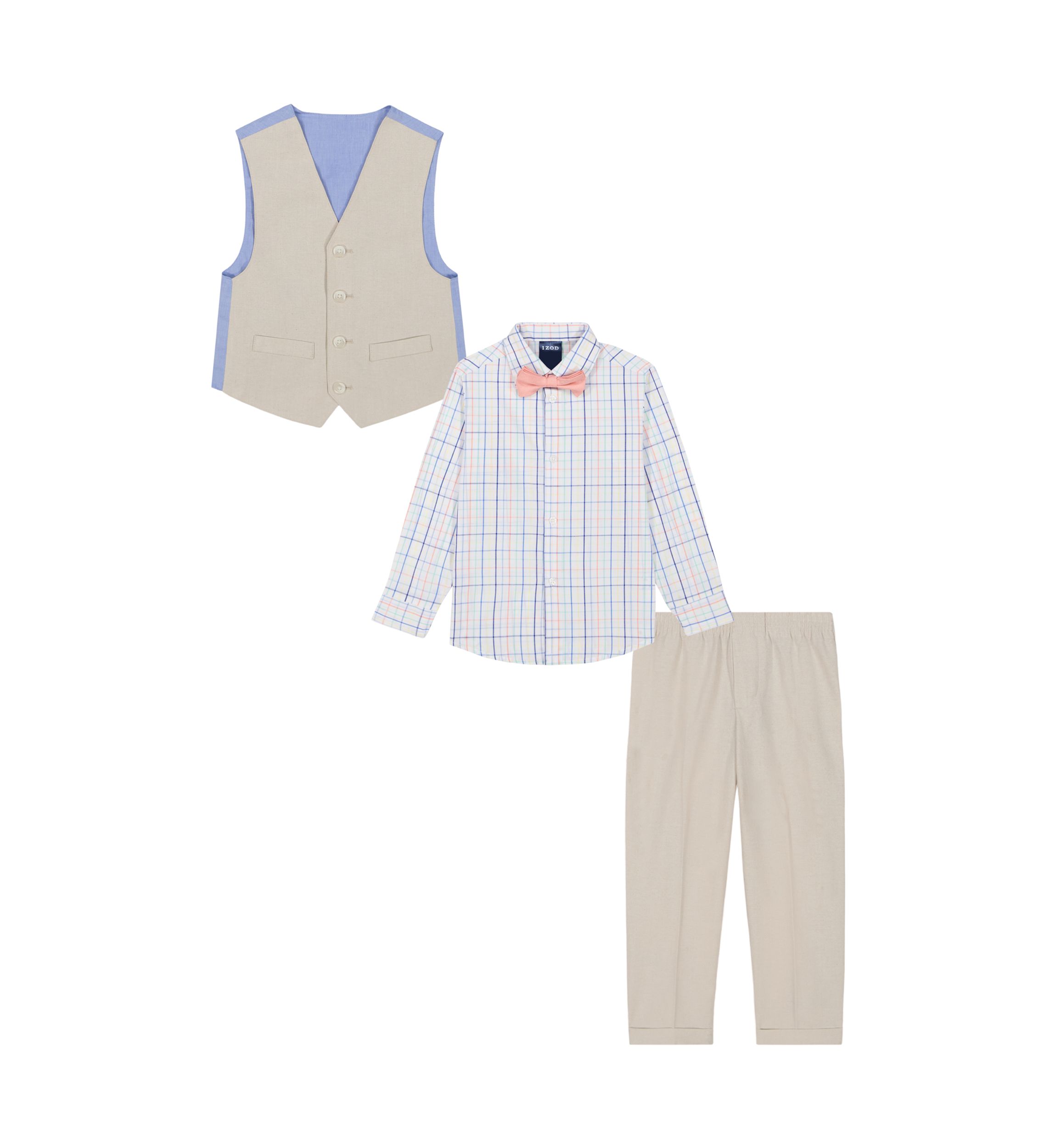 Boys 4-7 Linen Look Vest Set with Bowtie