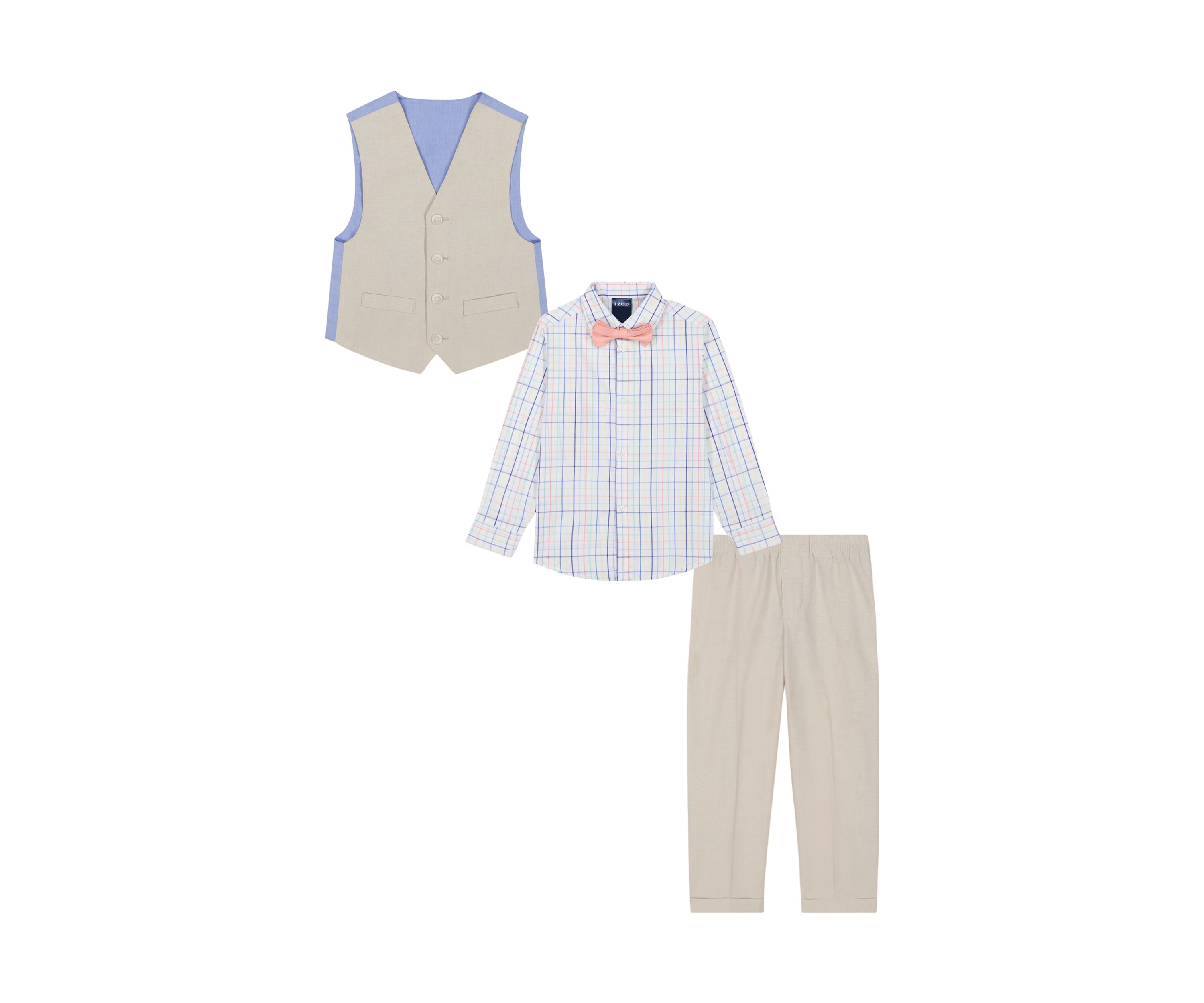 Boys 4-7 Linen Look Vest Set with Bowtie