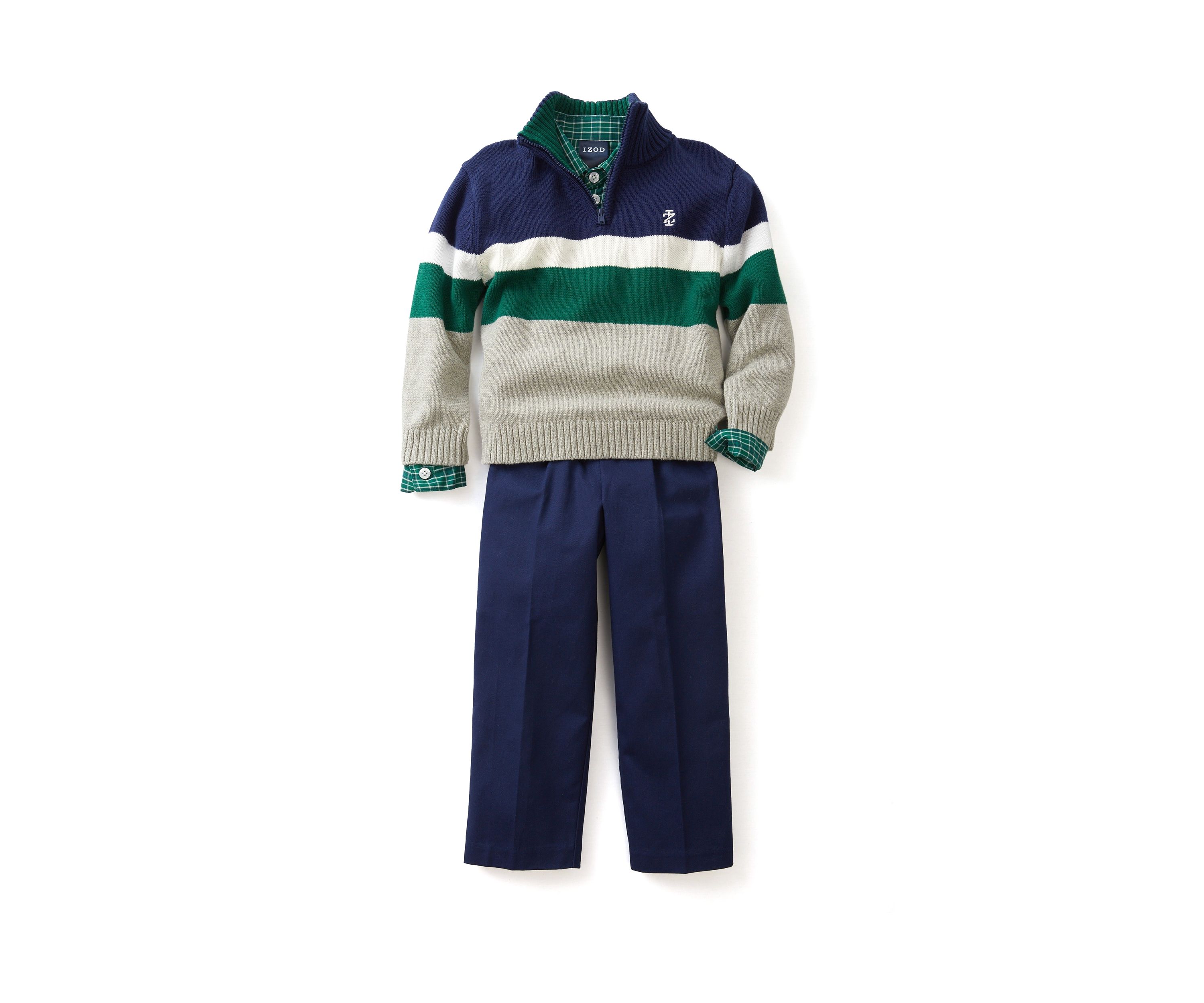 Baby Boys Chest Stripe 1/4 Zip with Twill Sweater Set