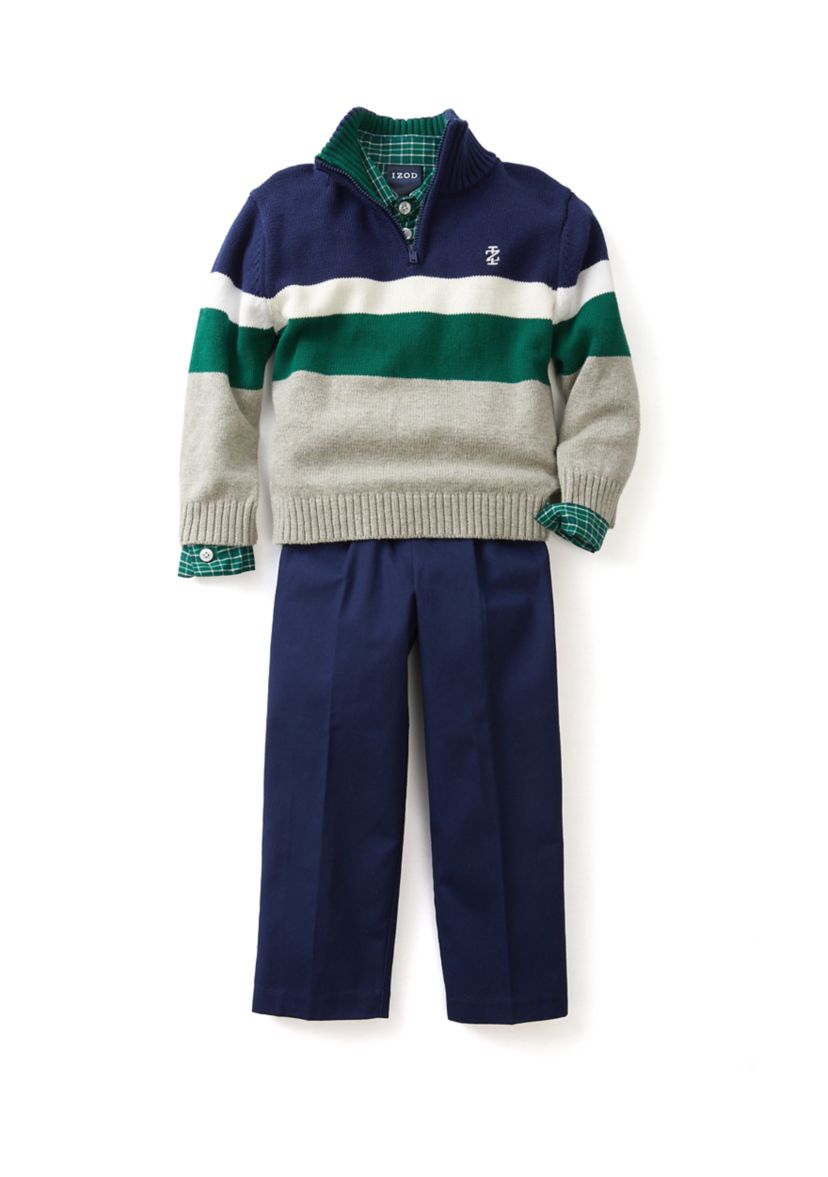 Baby Boys Chest Stripe 1/4 Zip with Twill Sweater Set
