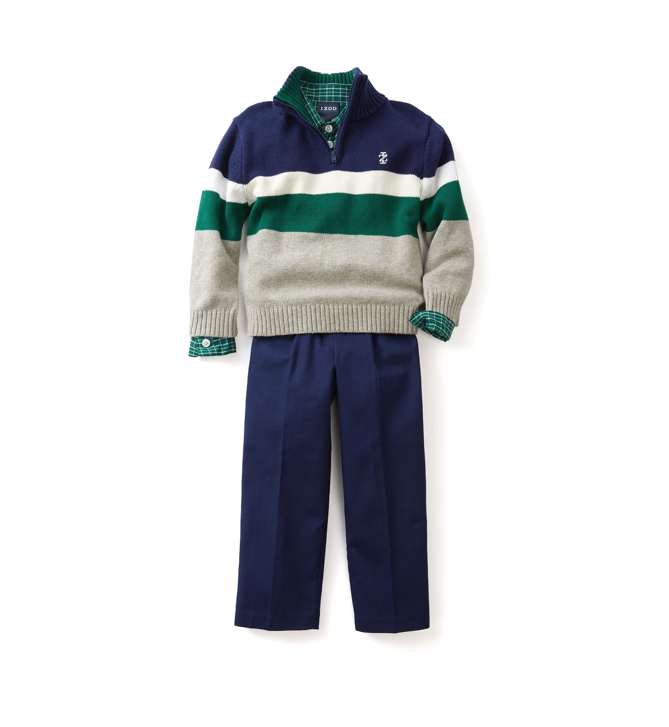 Toddler Boys Chest Stripe 1/4 Zip with Twill Sweater Set