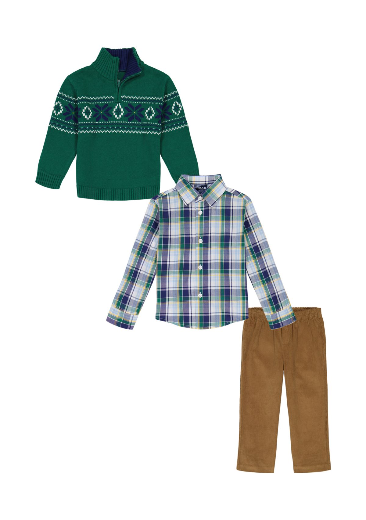 Baby Boys Fair Isle Sweater and Plaid Printed Shirt Set
