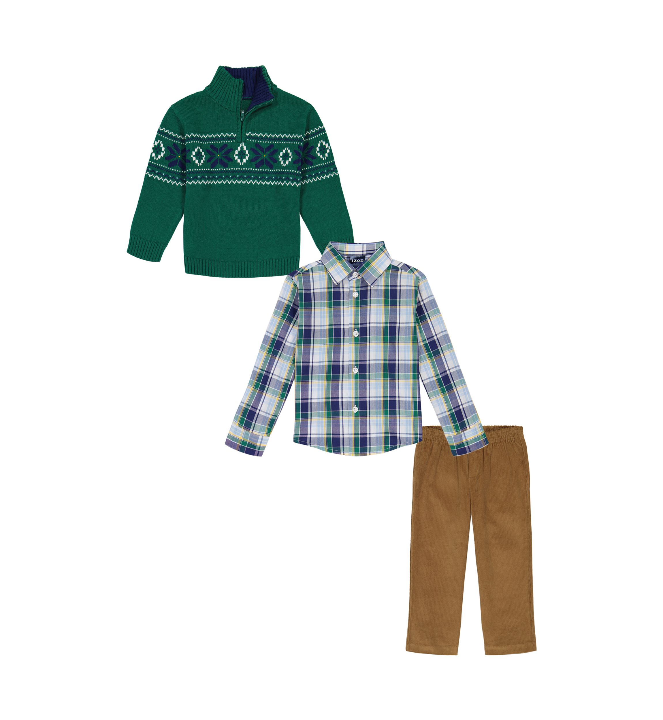 Baby Boys Fair Isle Sweater and Plaid Printed Shirt Set