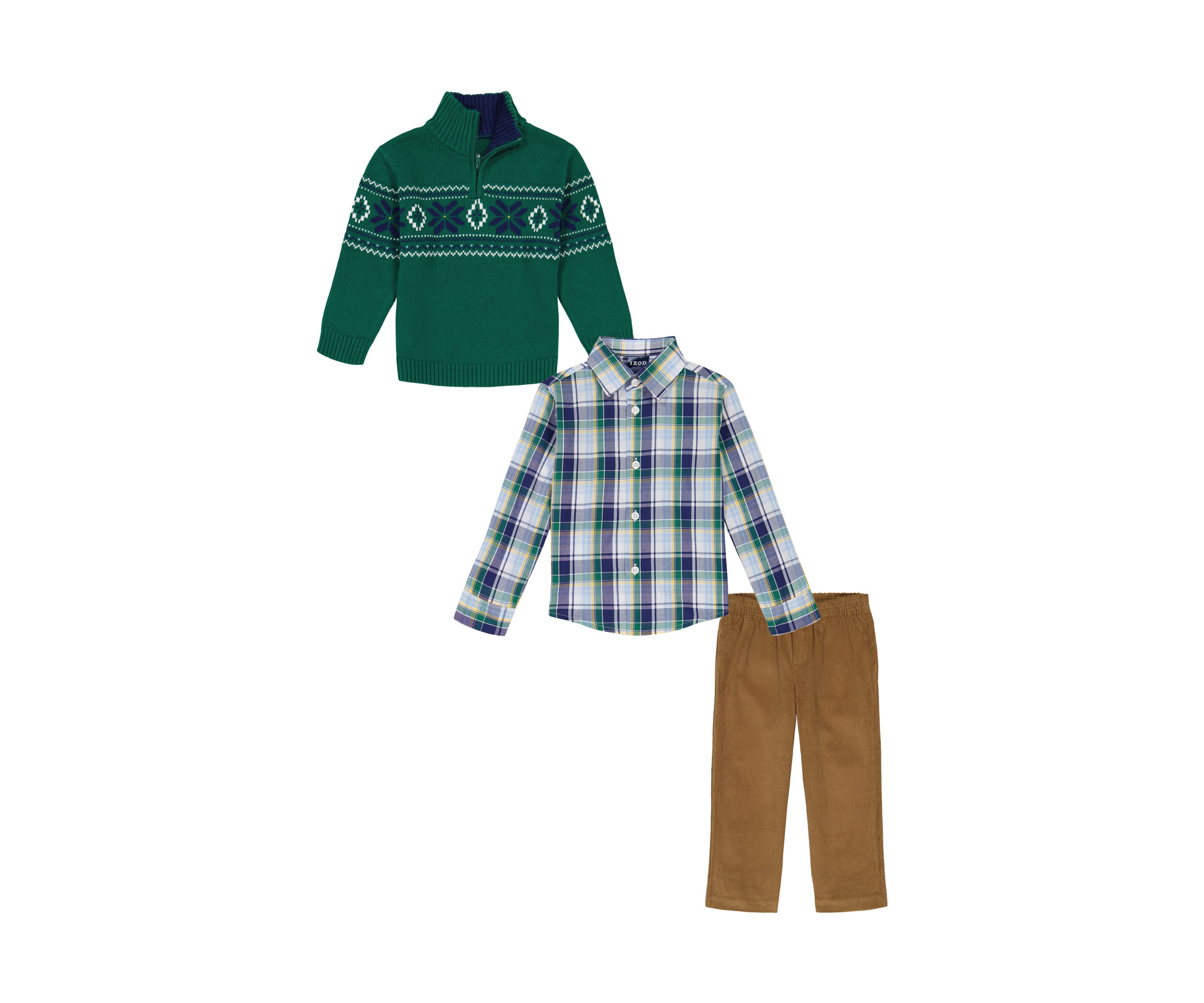 Baby Boys Fair Isle Sweater and Plaid Printed Shirt Set