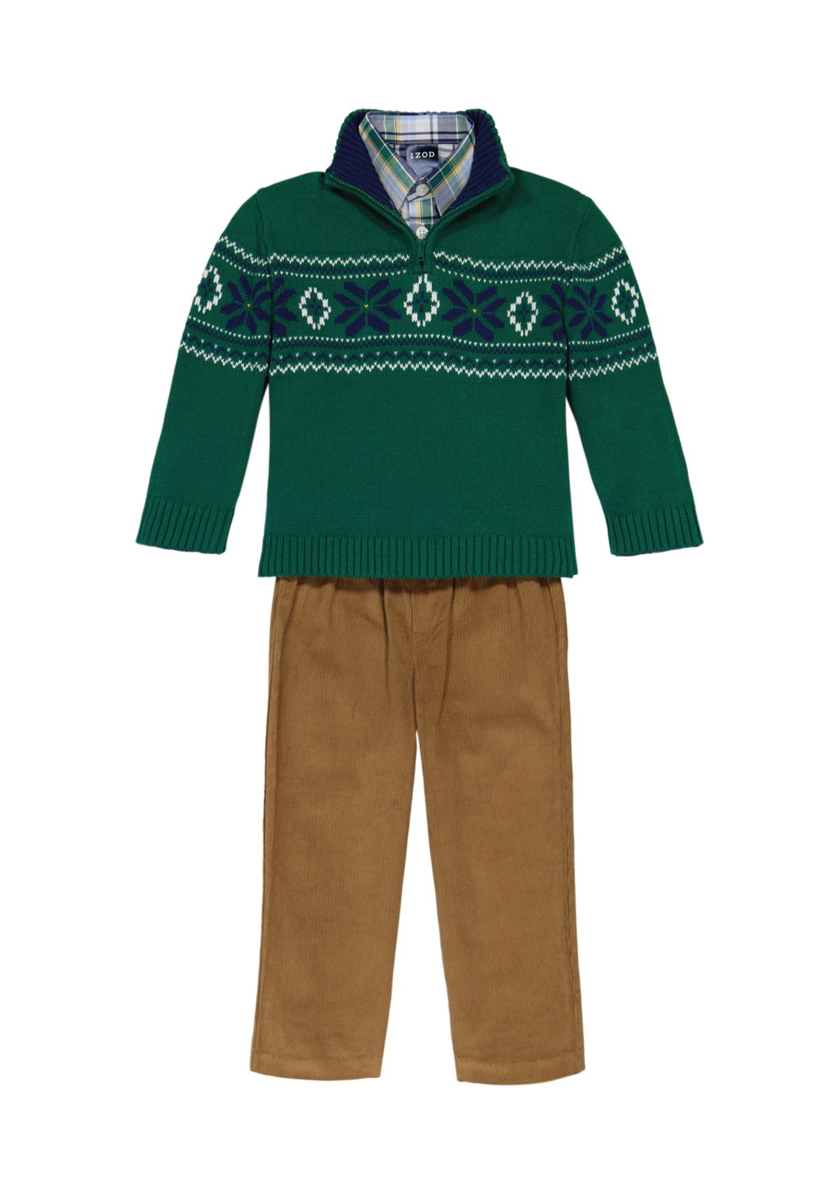 Baby Boys Fair Isle Sweater and Plaid Printed Shirt Set