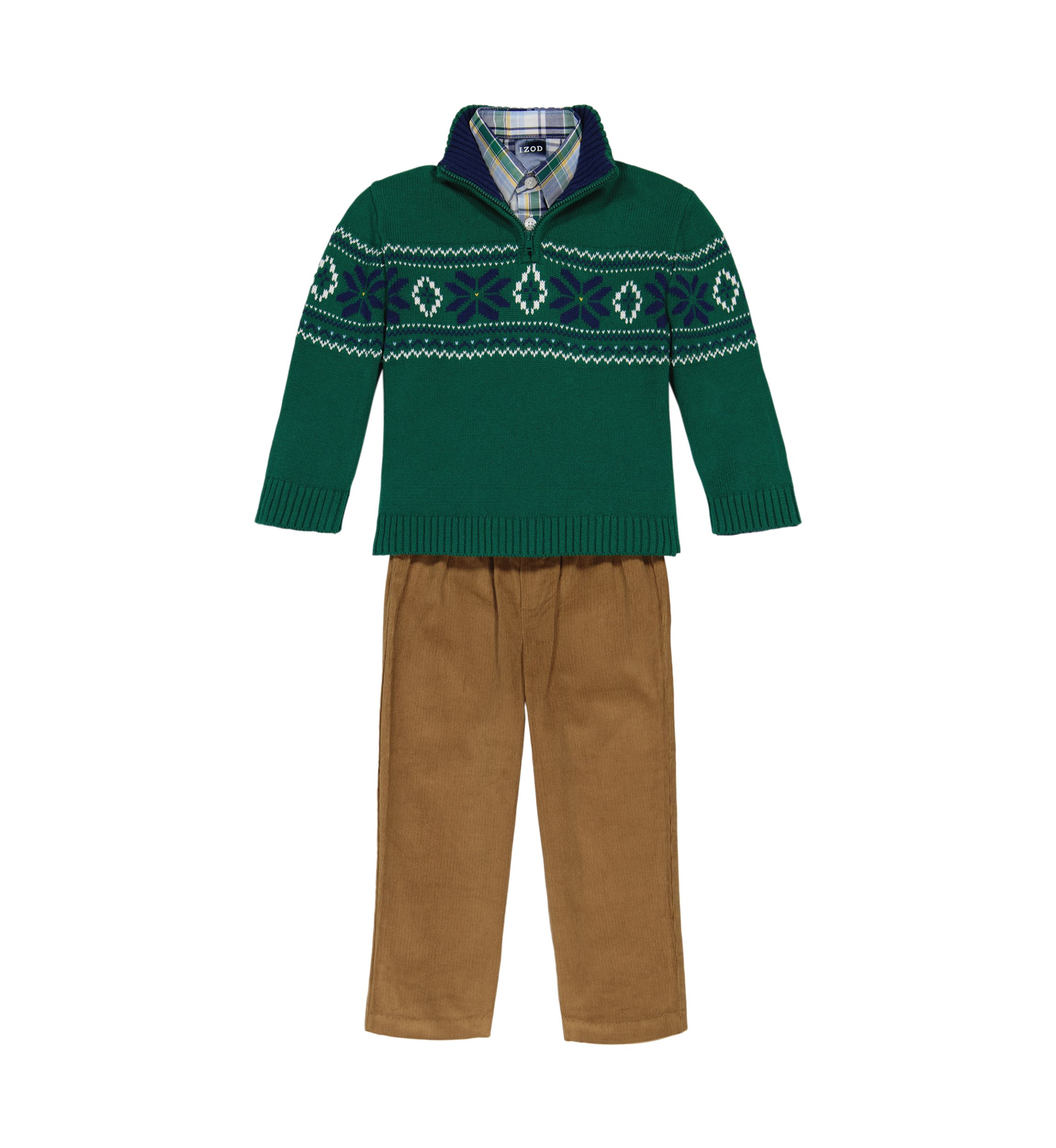 Baby Boys Fair Isle Sweater and Plaid Printed Shirt Set