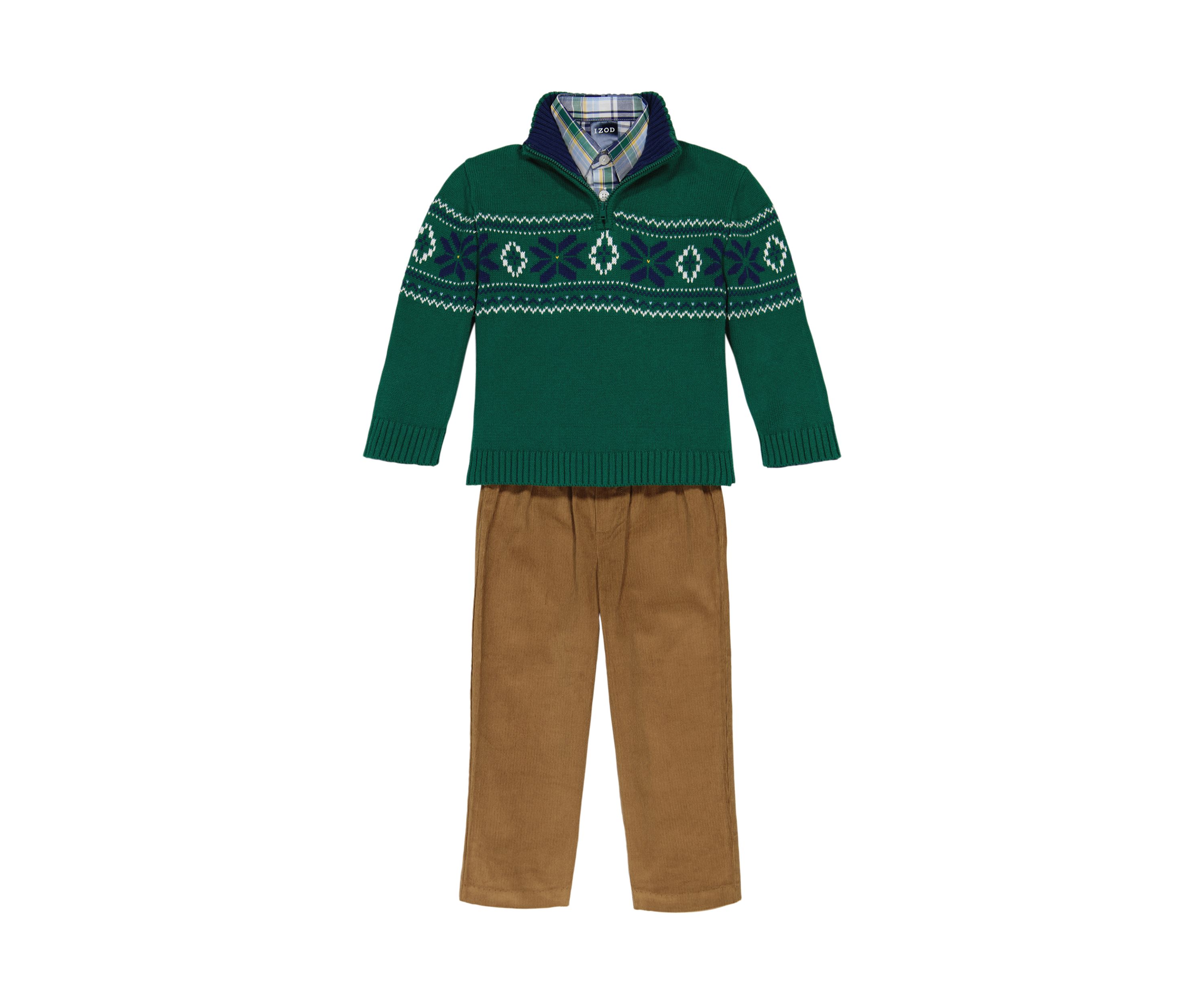 Baby Boys Fair Isle Sweater and Plaid Printed Shirt Set